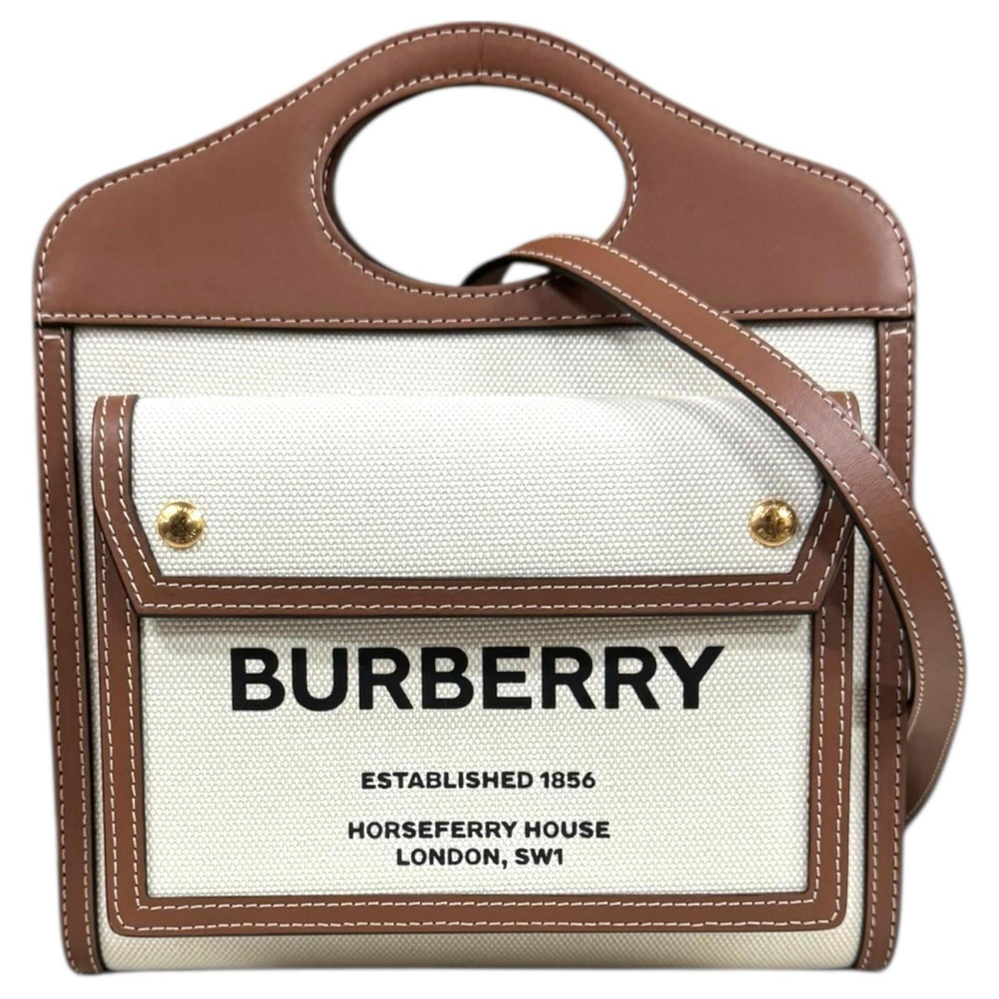 Burberry Brown White Leather Canvas Shoulder Bag (Pre-Owned)
