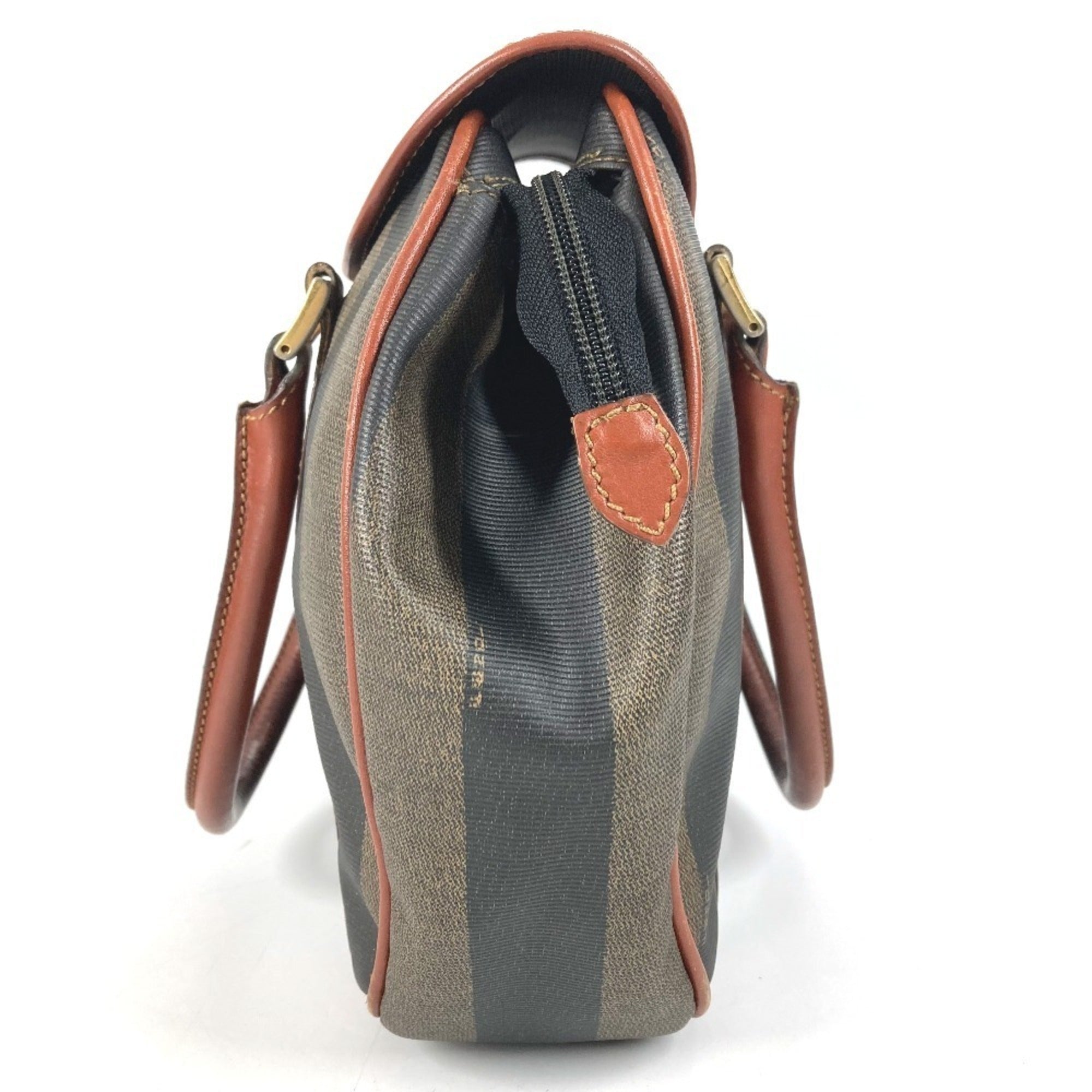 Fendi Pequin Brown Khaki Pvc Leather Handbag Tote Bag (Pre-Owned)