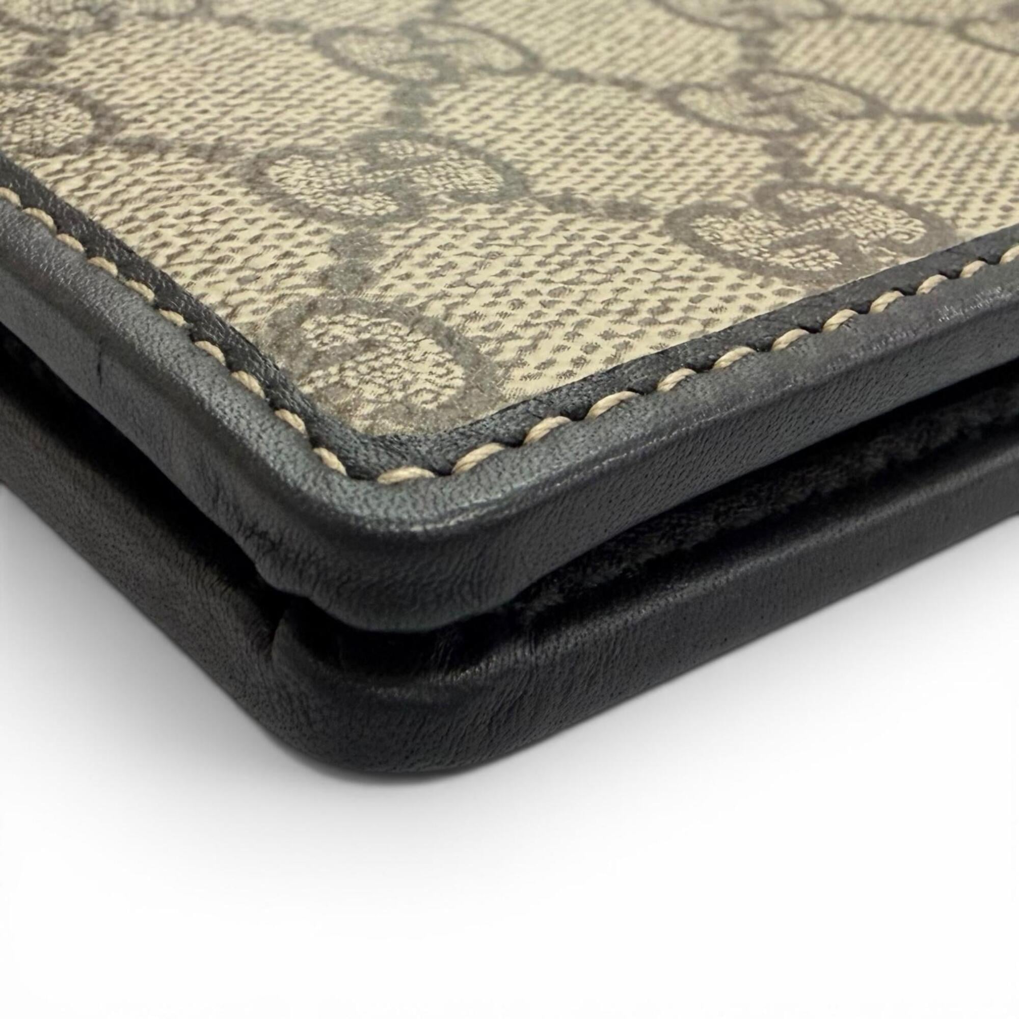 Gucci Beige Black Gg Canvas Leather Long Wallet (Bi-Fold) (Pre-Owned)
