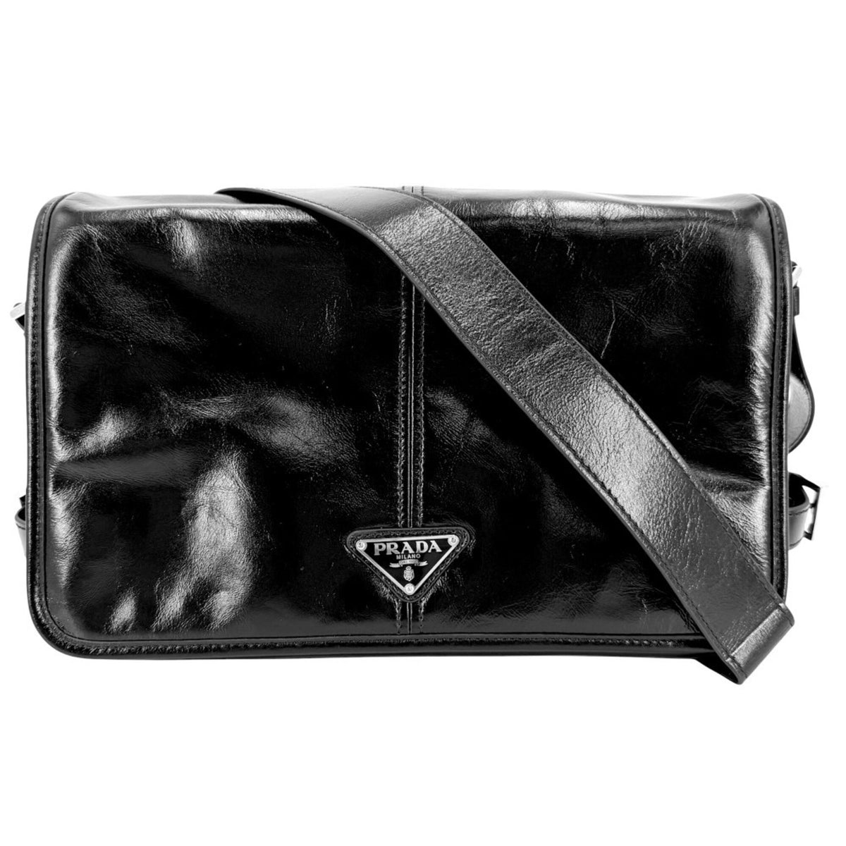 Prada Black White Leather Shoulder Bag (Pre-Owned)