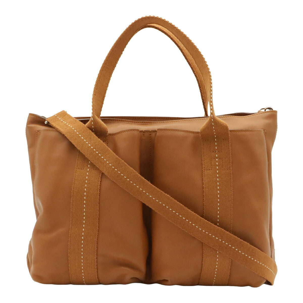 Hermes Brown Veau Derma Shoulder Bag Tote Bag (Pre-Owned)