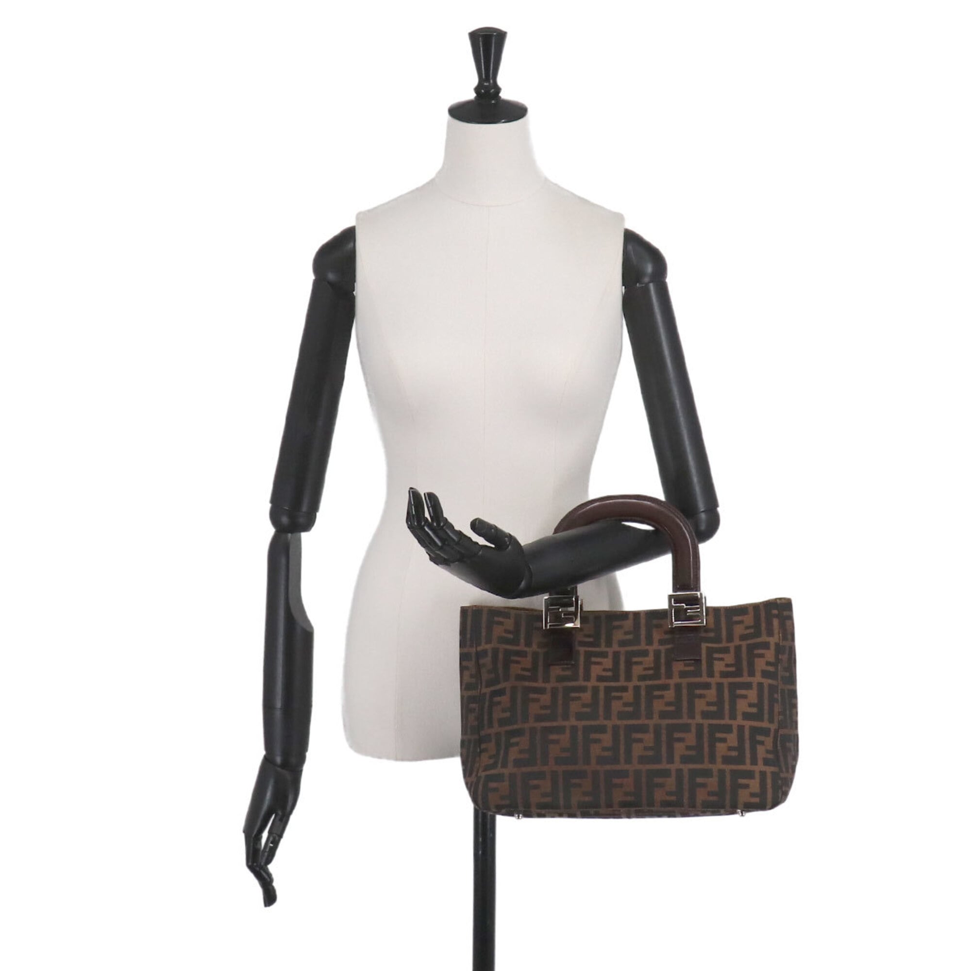 Fendi Black Brown Canvas Leather Handbag (Pre-Owned)