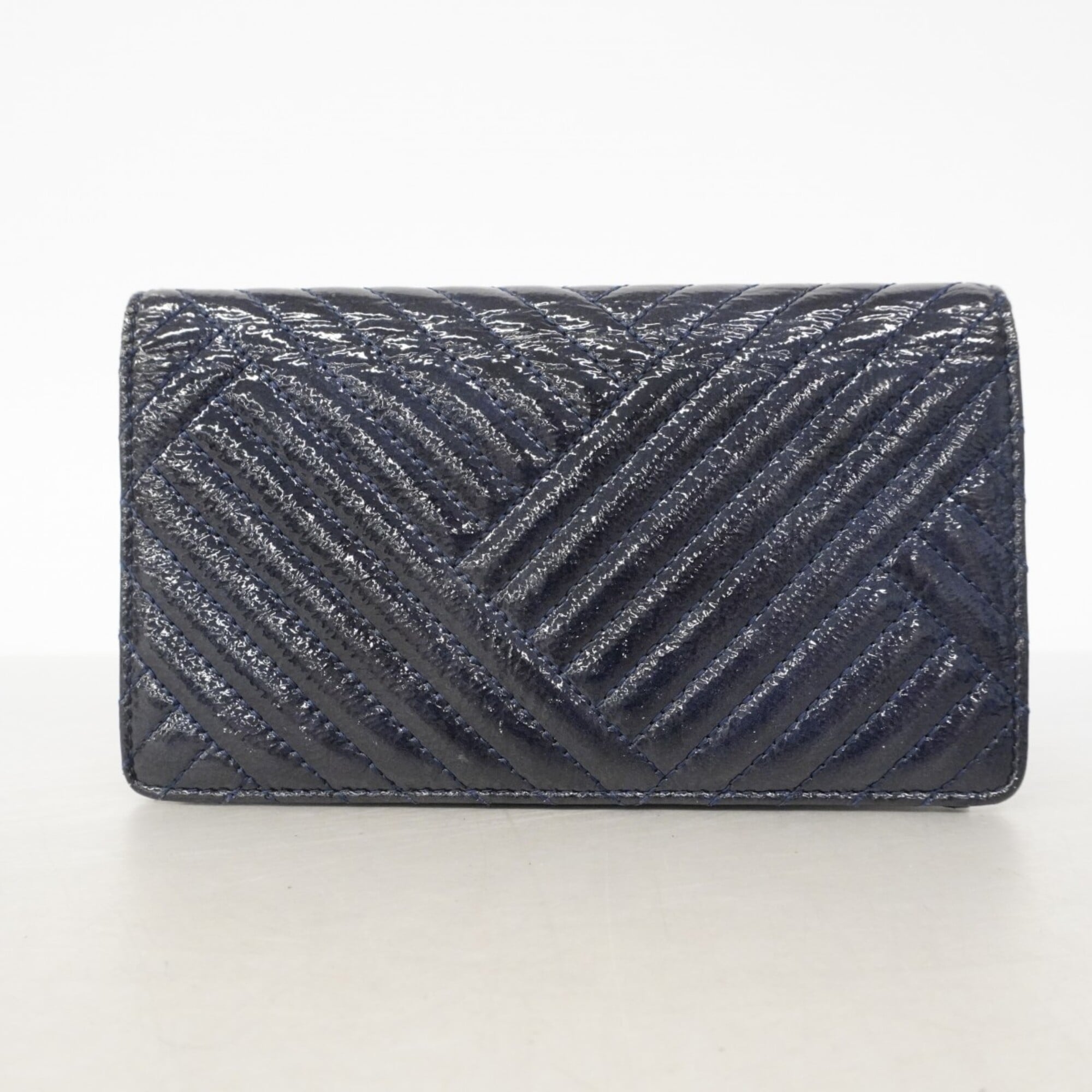Chanel Navy Patent Leather Long Wallet (Bi-Fold) (Pre-Owned)