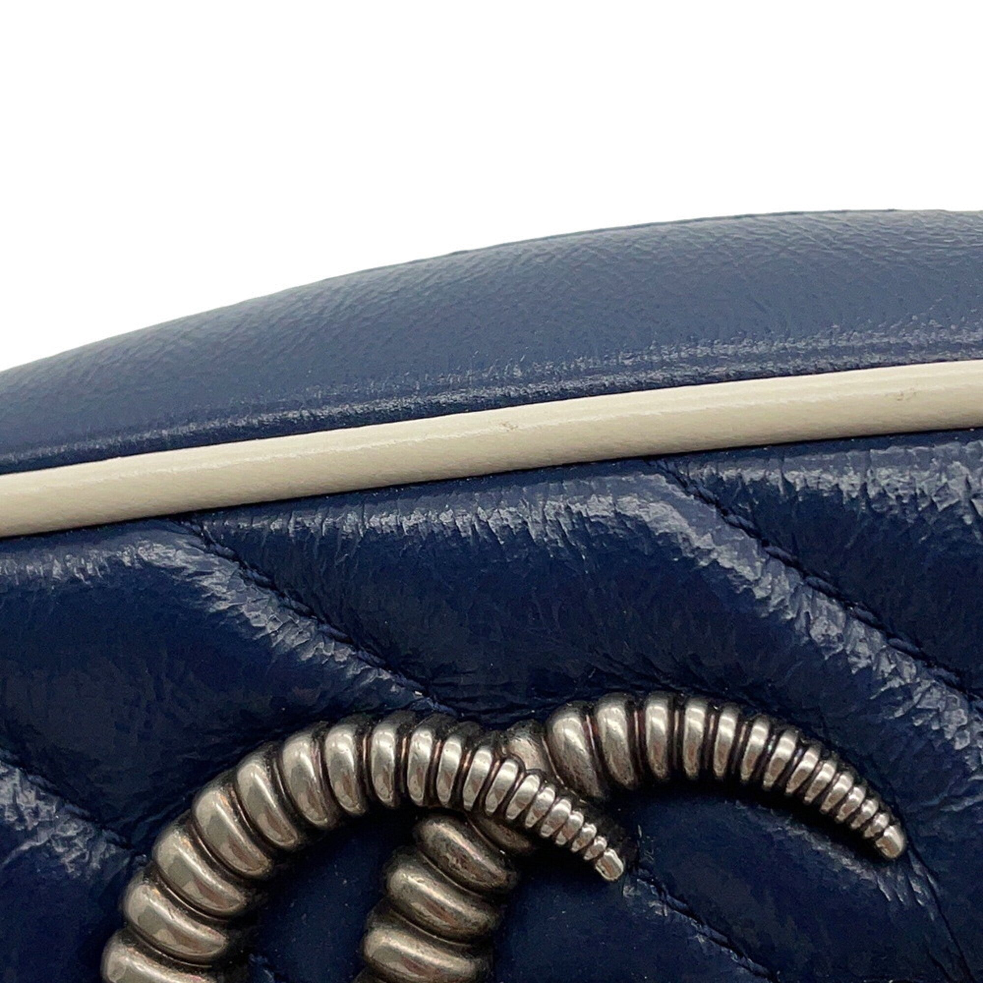 Gucci Gg Marmont Navy White Leather Handbag Shoulder Bag (Pre-Owned)