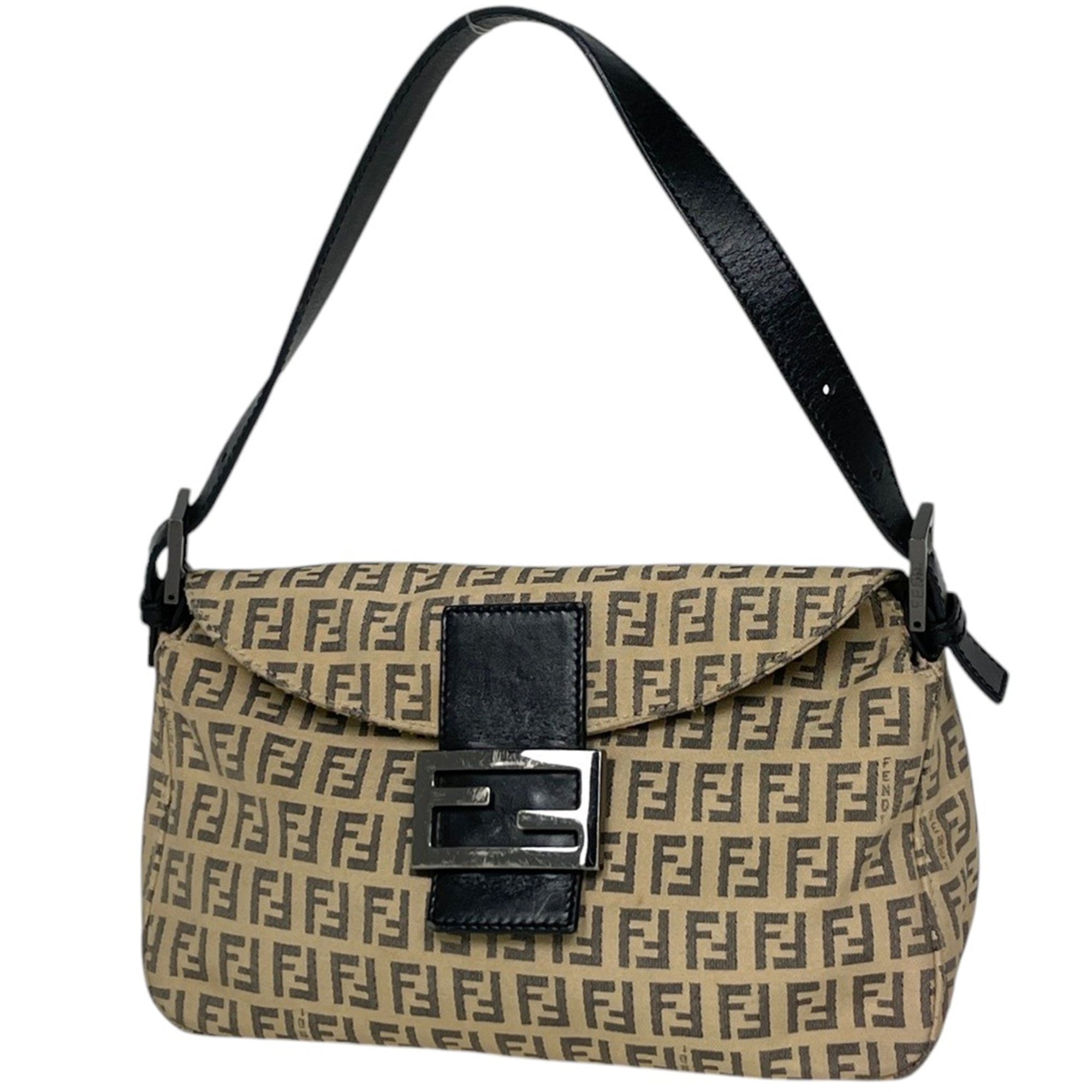 Fendi Beige Canvas Leather Shoulder Bag (Pre-Owned)