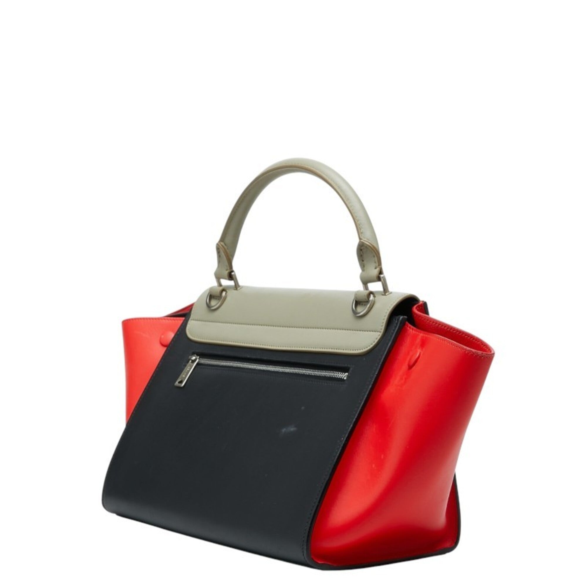 Celine Beige Black Red Color Leather Handbag Shoulder Bag (Pre-Owned)