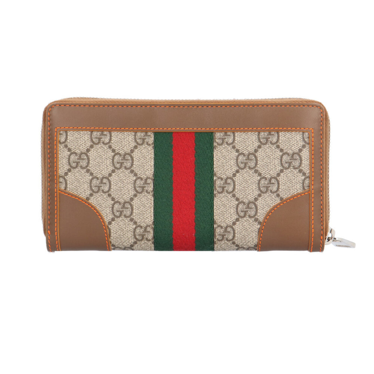 Gucci Beige Brown Gg Supreme Canvas Leather Long Wallet (Bi-Fold) (Pre-Owned)