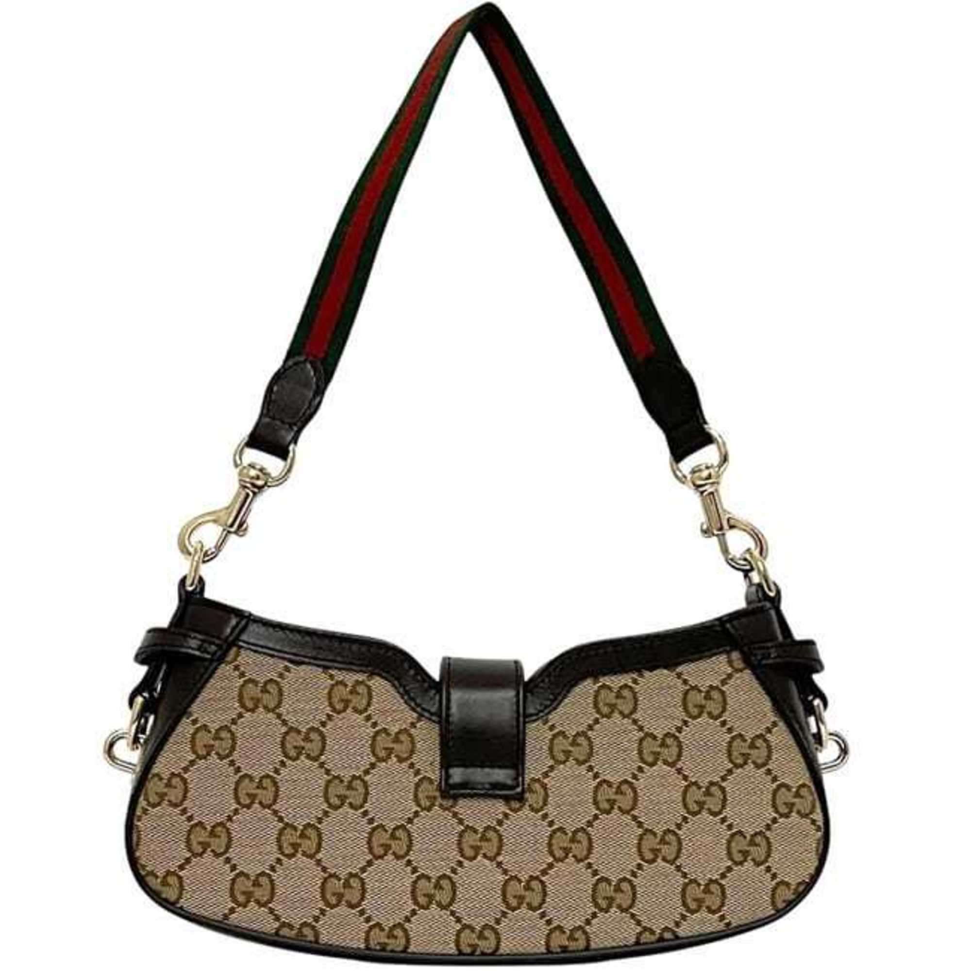 Gucci Beige Brown Canvas Leather Shoulder Bag (Pre-Owned)