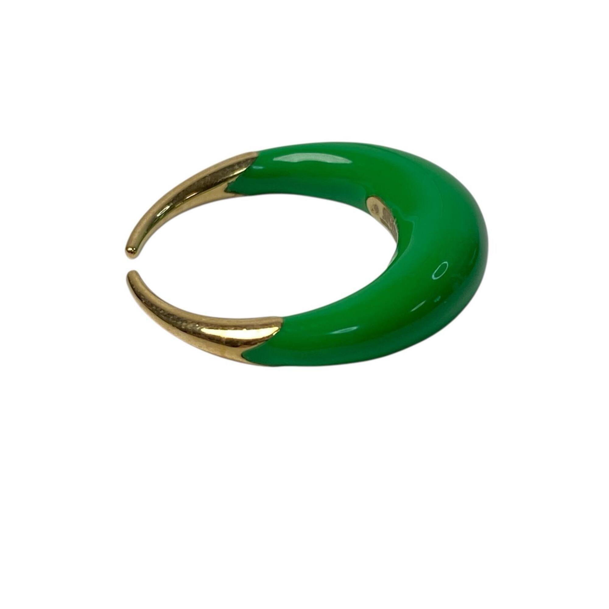 Bottega Veneta Gold Green Silver 925 Band Ring (Pre-Owned)