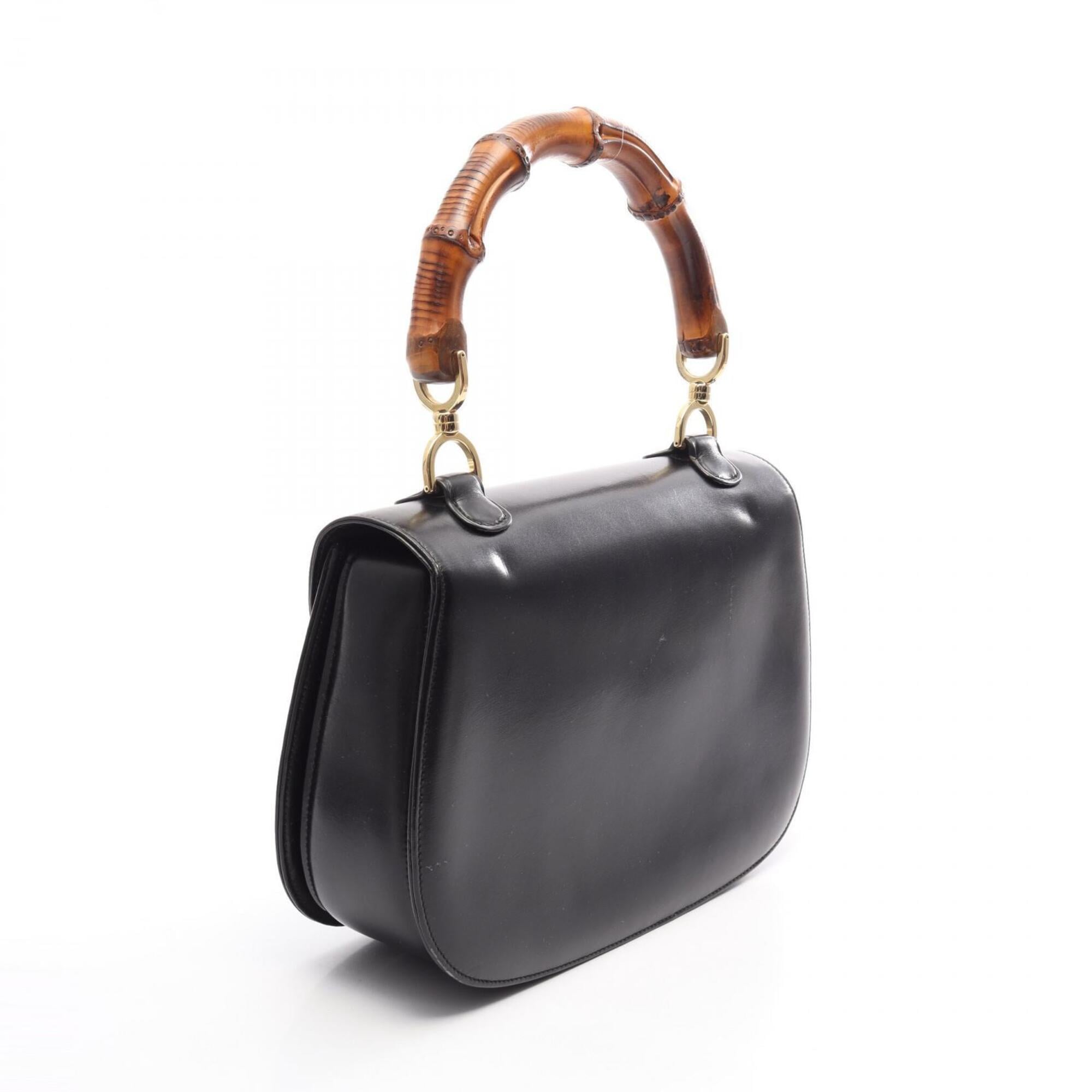 Gucci Bamboo Black Leather Handbag (Pre-Owned)