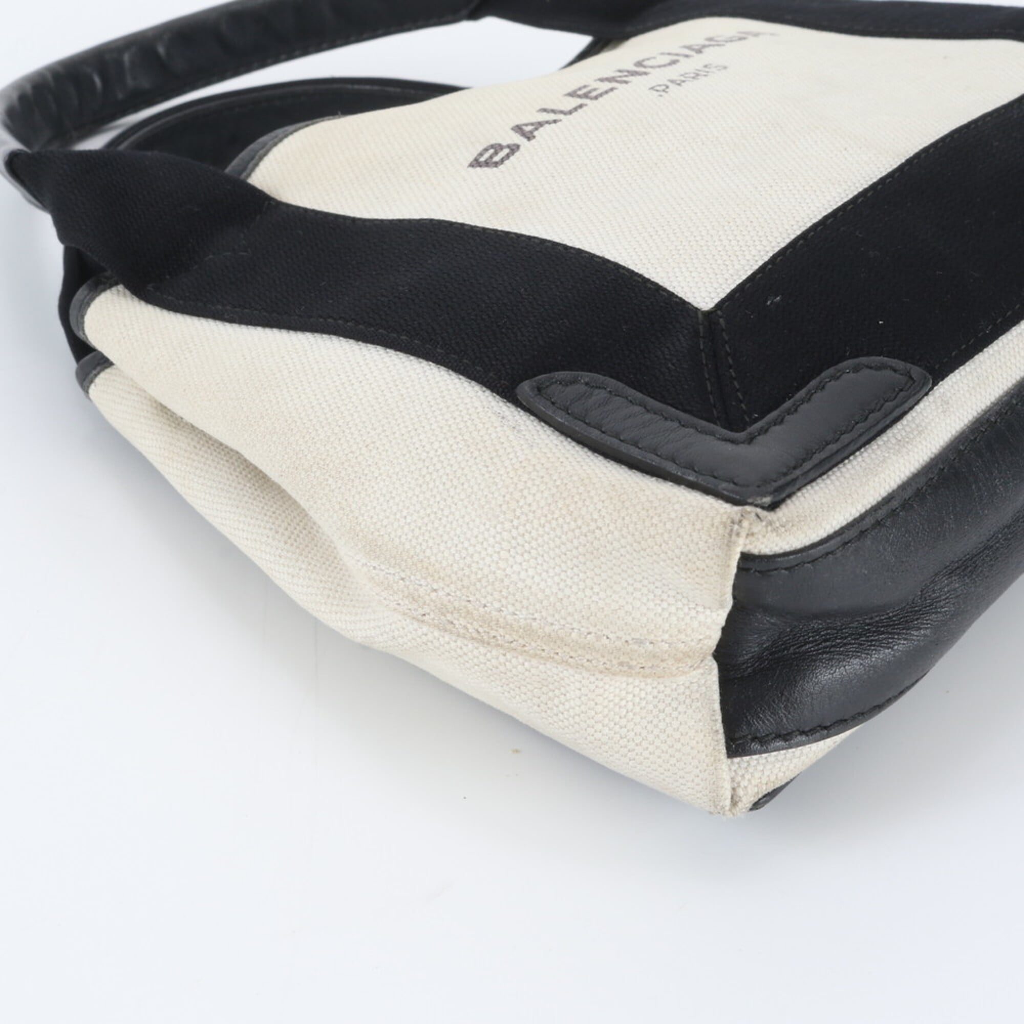 Balenciaga Black Navy White Leather Canvas Handbag Tote Bag (Pre-Owned)