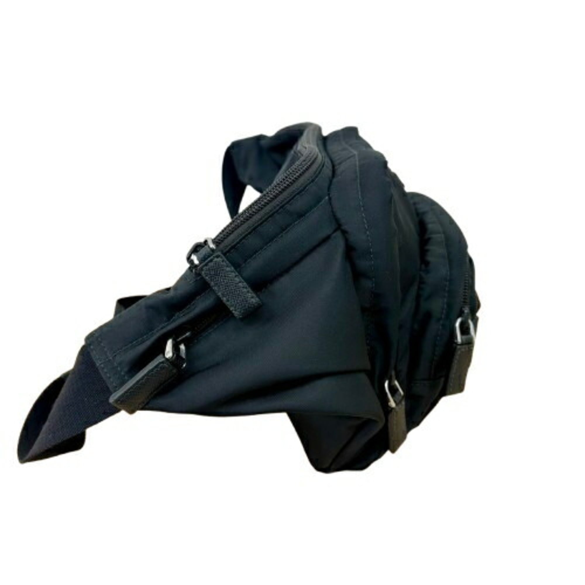 Prada Saffiano Black Nylon Leather Fanny Pack Shoulder Bag (Pre-Owned)