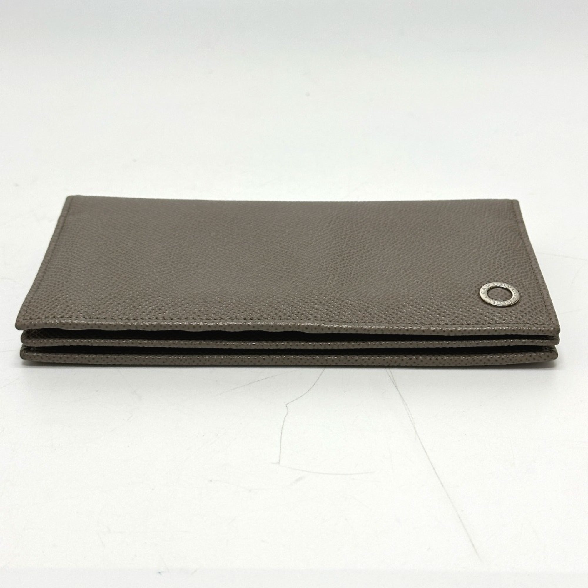 Bvlgari Gray Leather Long Wallet (Bi-Fold) (Pre-Owned)