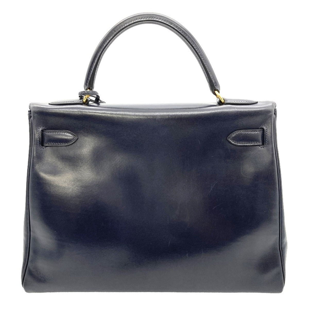 Hermes Navy Box Calf Leather Handbag (Pre-Owned)