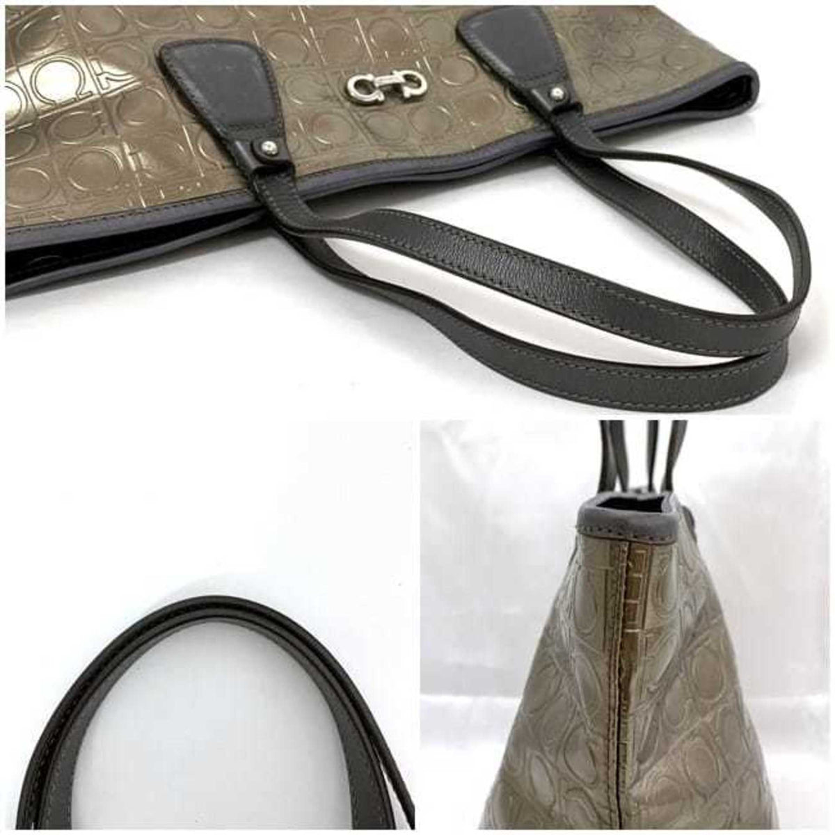 Salvatore Ferragamo Gold Gray Pvc Leather Tote Bag (Pre-Owned)