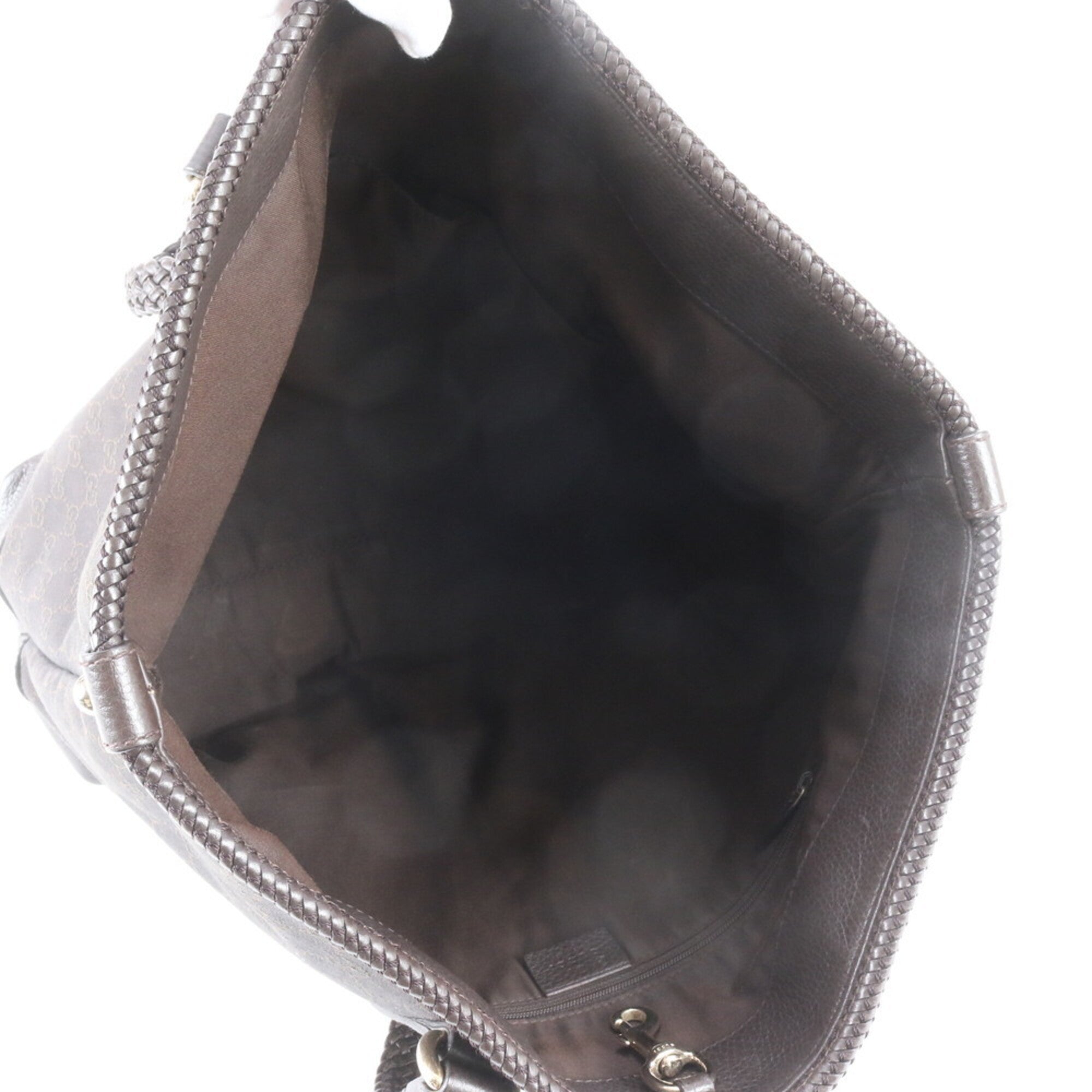 Gucci Dark Brown Leather Canvas Handbag Shoulder Bag Tote Bag (Pre-Owned)