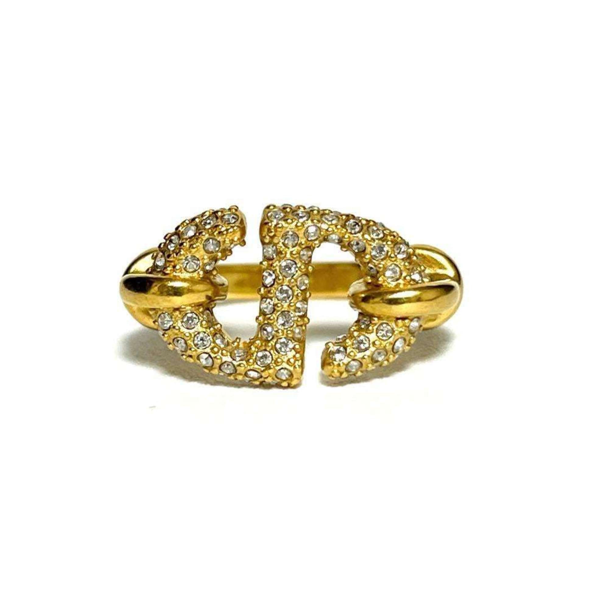 Christian Dior Metal Rhinestone Band Ring (Pre-Owned)