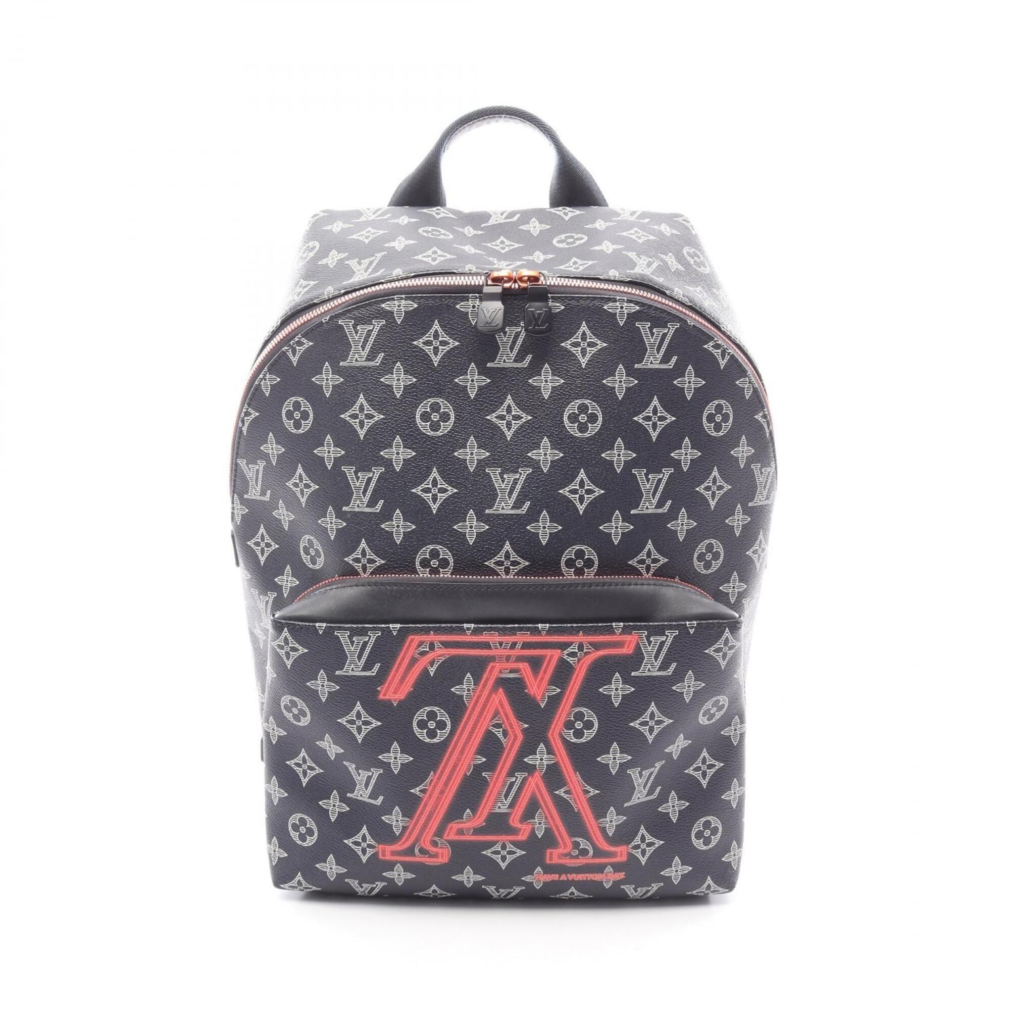 Louis Vuitton Black Red Color White Coated Canvas Leather Backpack (Pre-Owned)