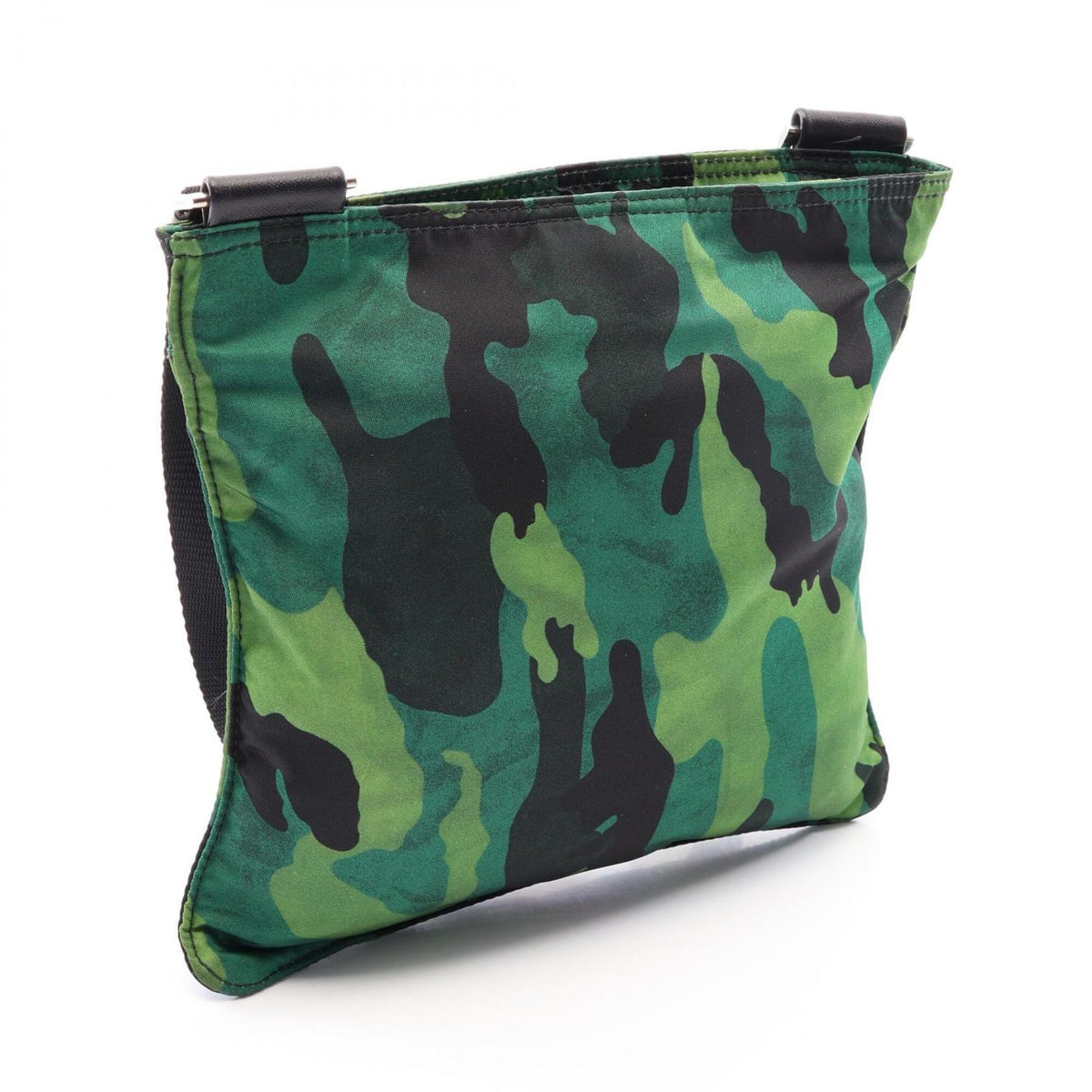Prada Black Green Nylon Leather Handbag Shoulder Bag (Pre-Owned)