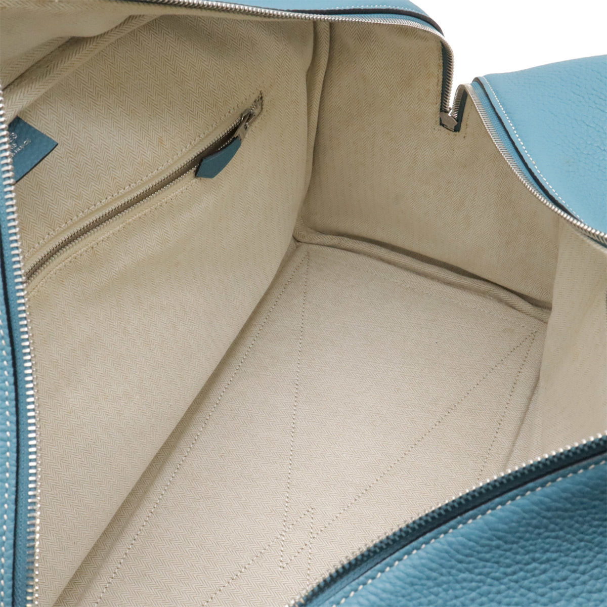 Hermes Beige Blue Jean Toile H Taurillon Clemence Leather Boston Bag (Pre-Owned)