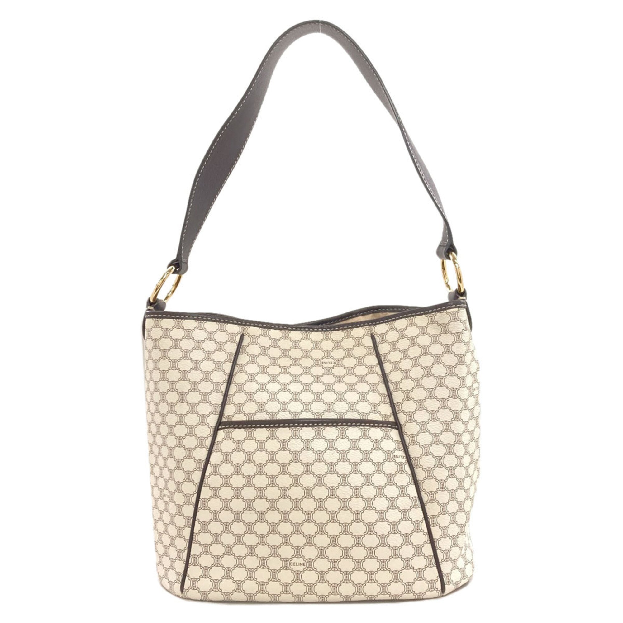 Celine Dark Brown White Pvc Leather Shoulder Bag (Pre-Owned)