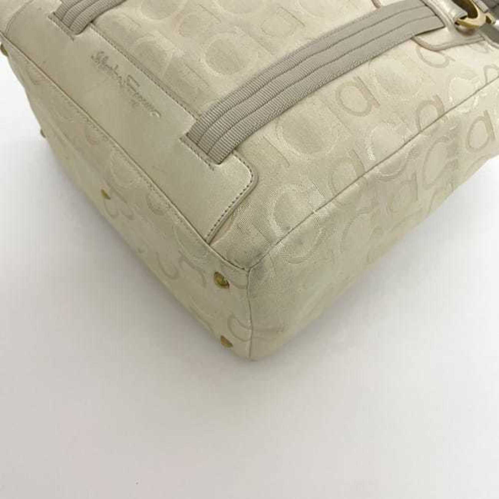 Salvatore Ferragamo Beige Canvas Leather Tote Bag (Pre-Owned)