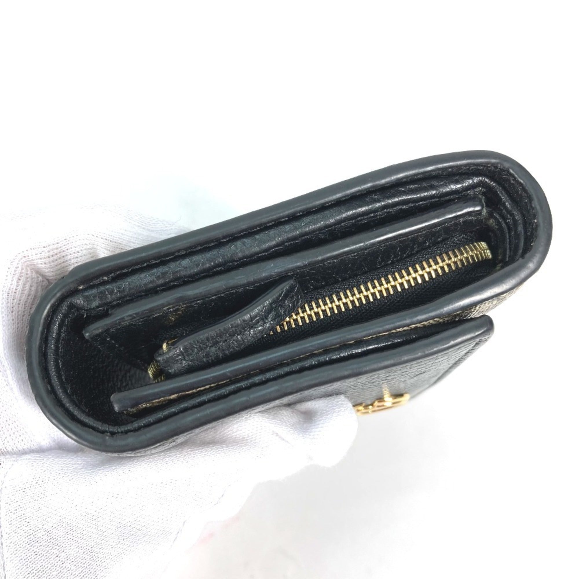 Gucci Beige Black Leather Pvc Wallet (Bi-Fold) (Pre-Owned)