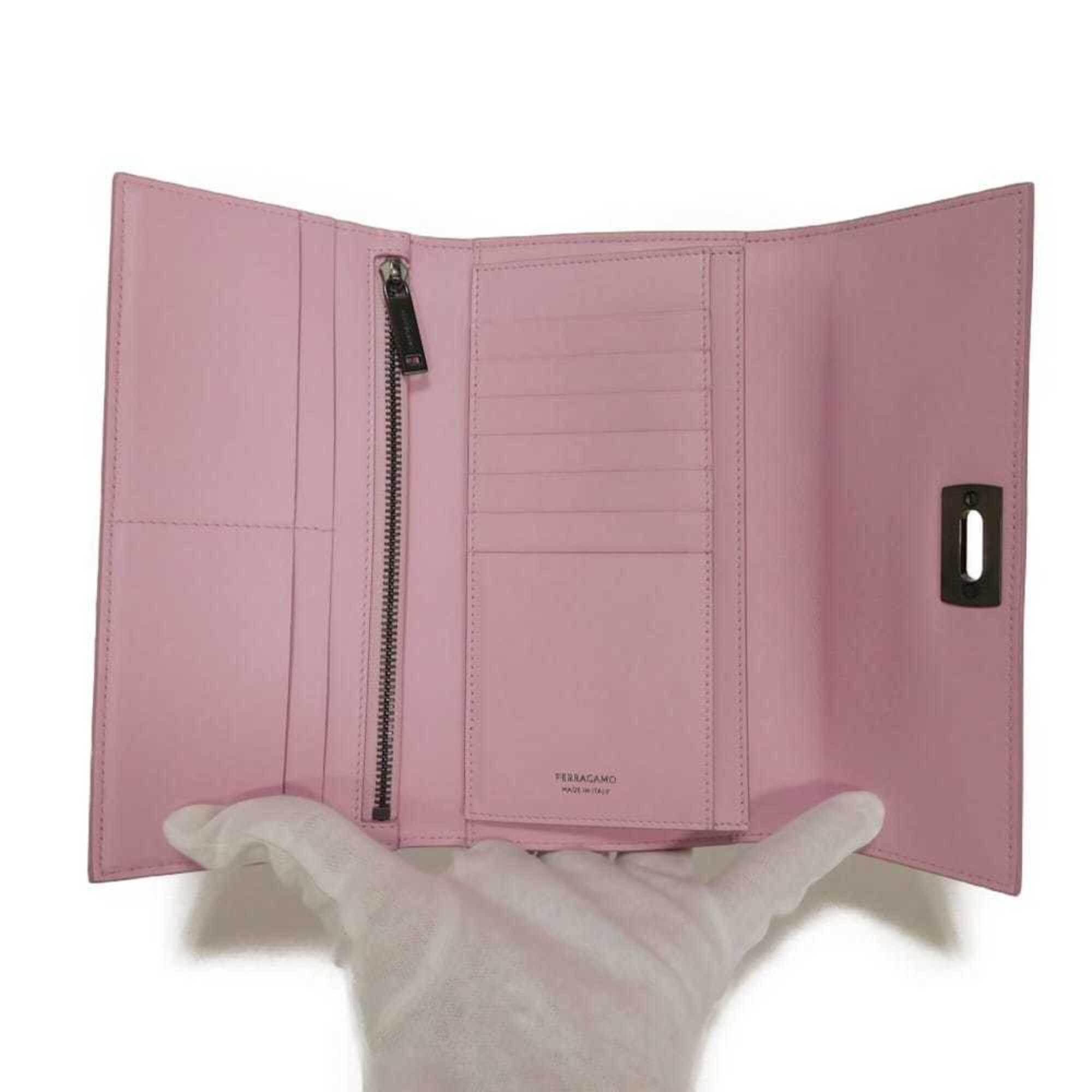 Salvatore Ferragamo Pink Leather Long Wallet (Tri-Fold) (Pre-Owned)