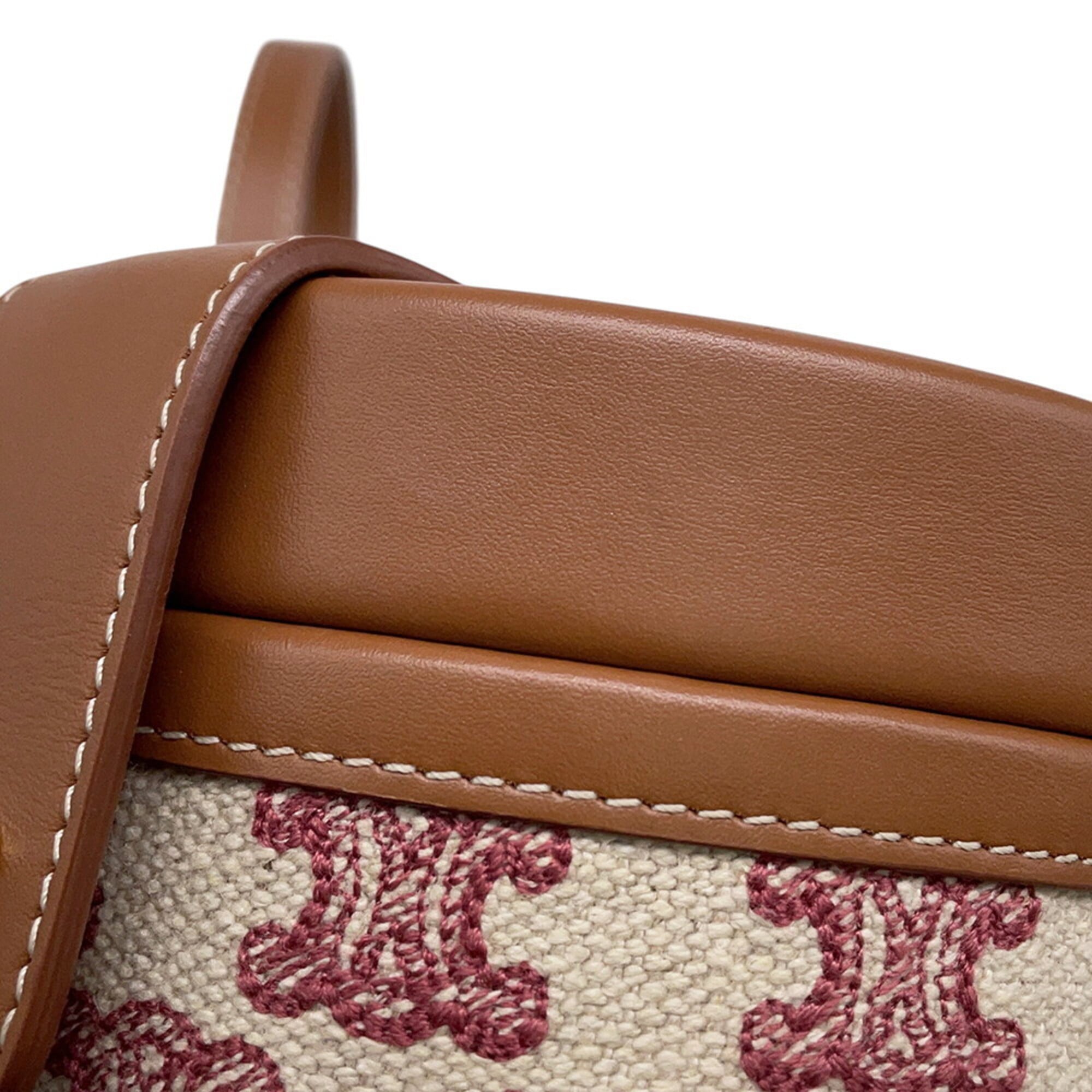 Celine Beige Brown Red Color Leather Canvas Handbag Shoulder Bag (Pre-Owned)