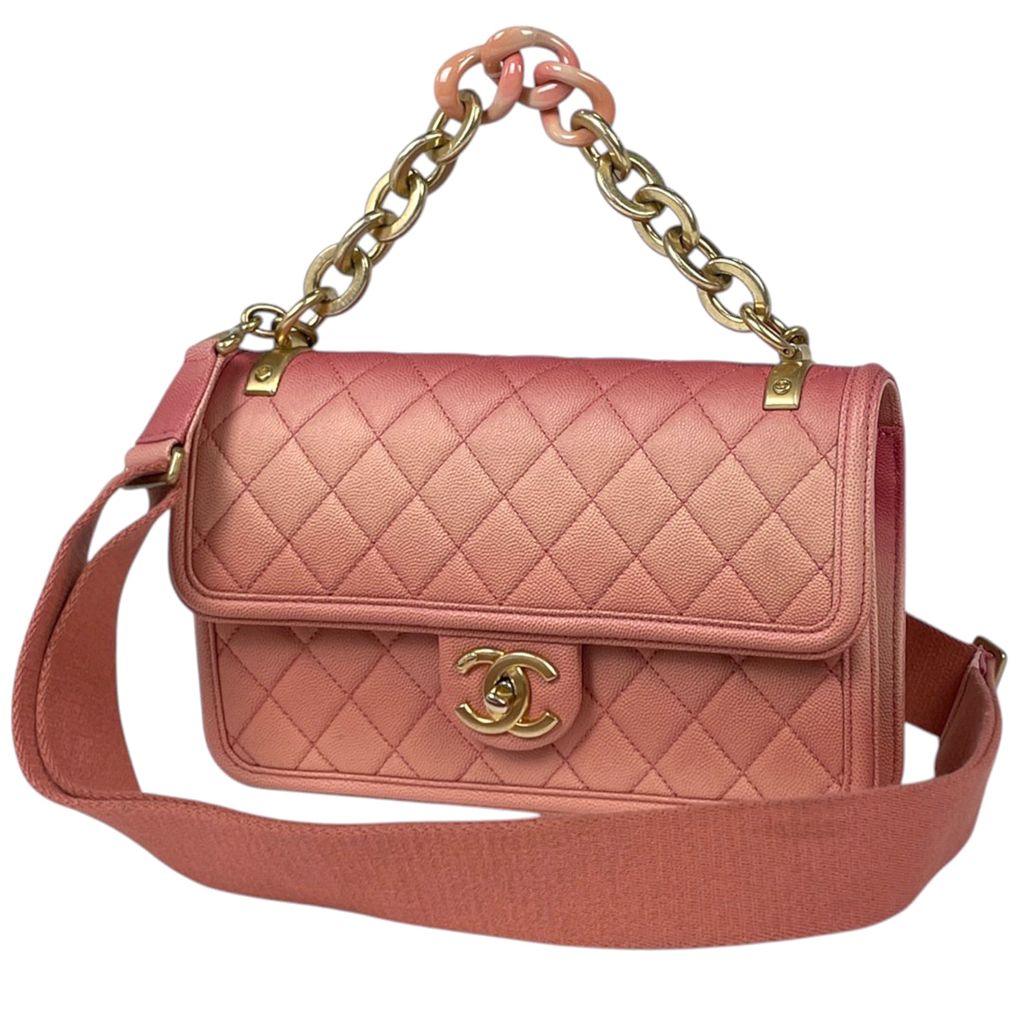 Chanel Matelasse Salmon Pink Grained Calfskin Handbag (Pre-Owned)