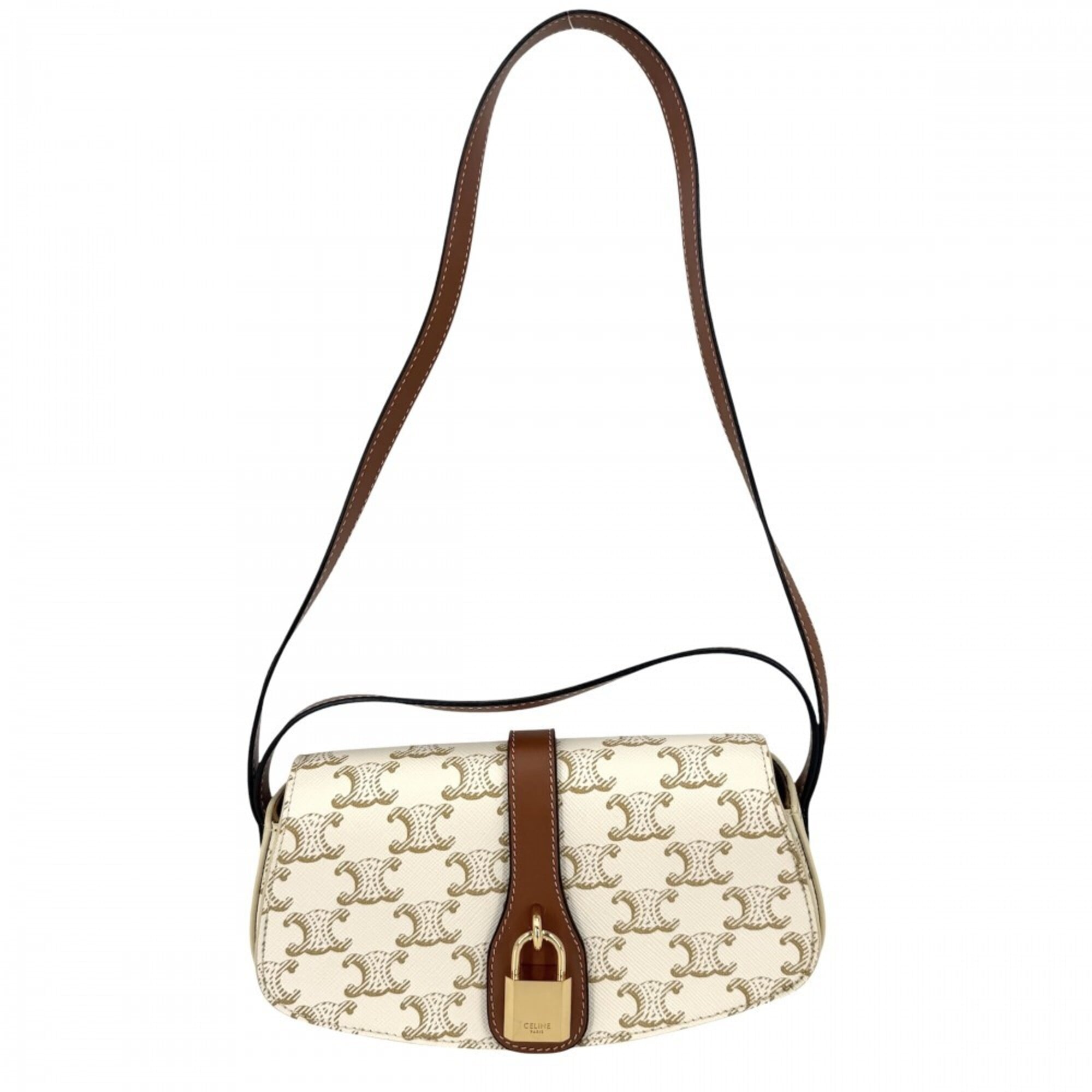 Celine Brown White Coated Canvas Shoulder Bag (Pre-Owned)
