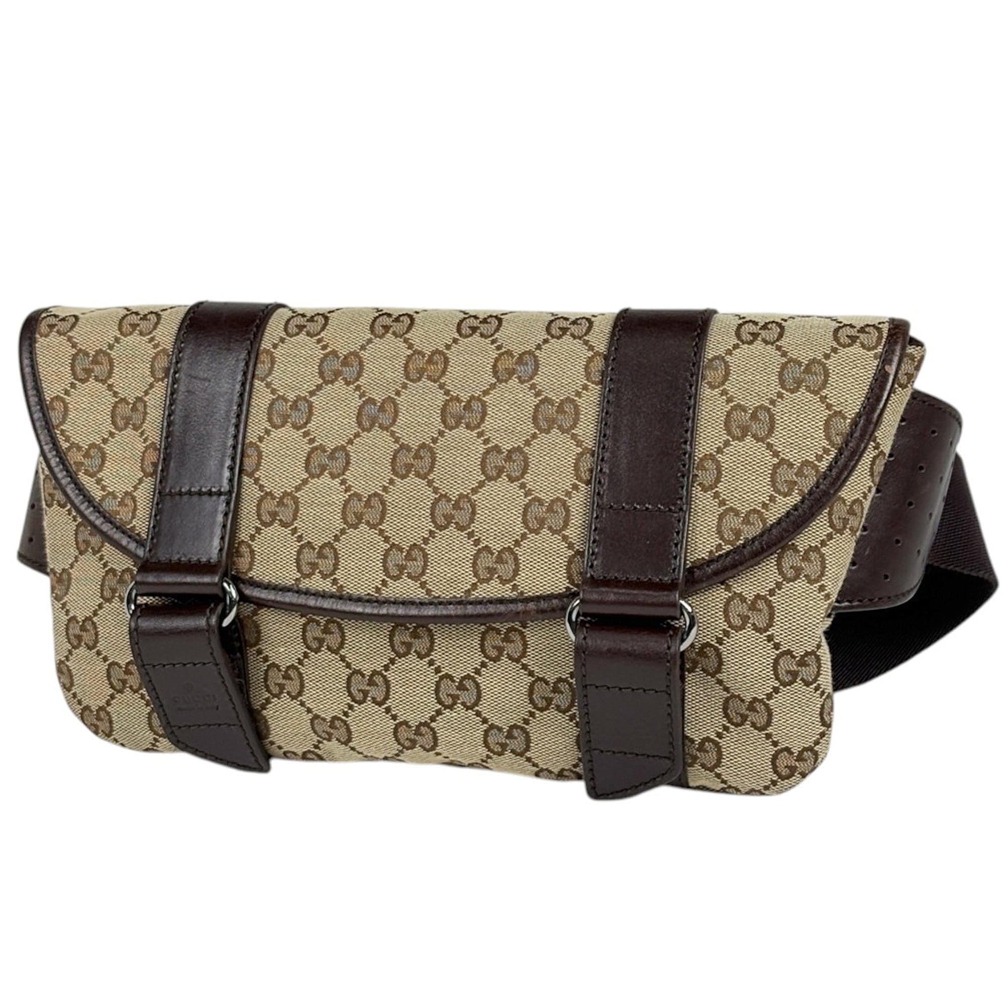 Gucci Gg Canvas Beige Brown Gg Canvas Leather Fanny Pack Sling Bag (Pre-Owned)