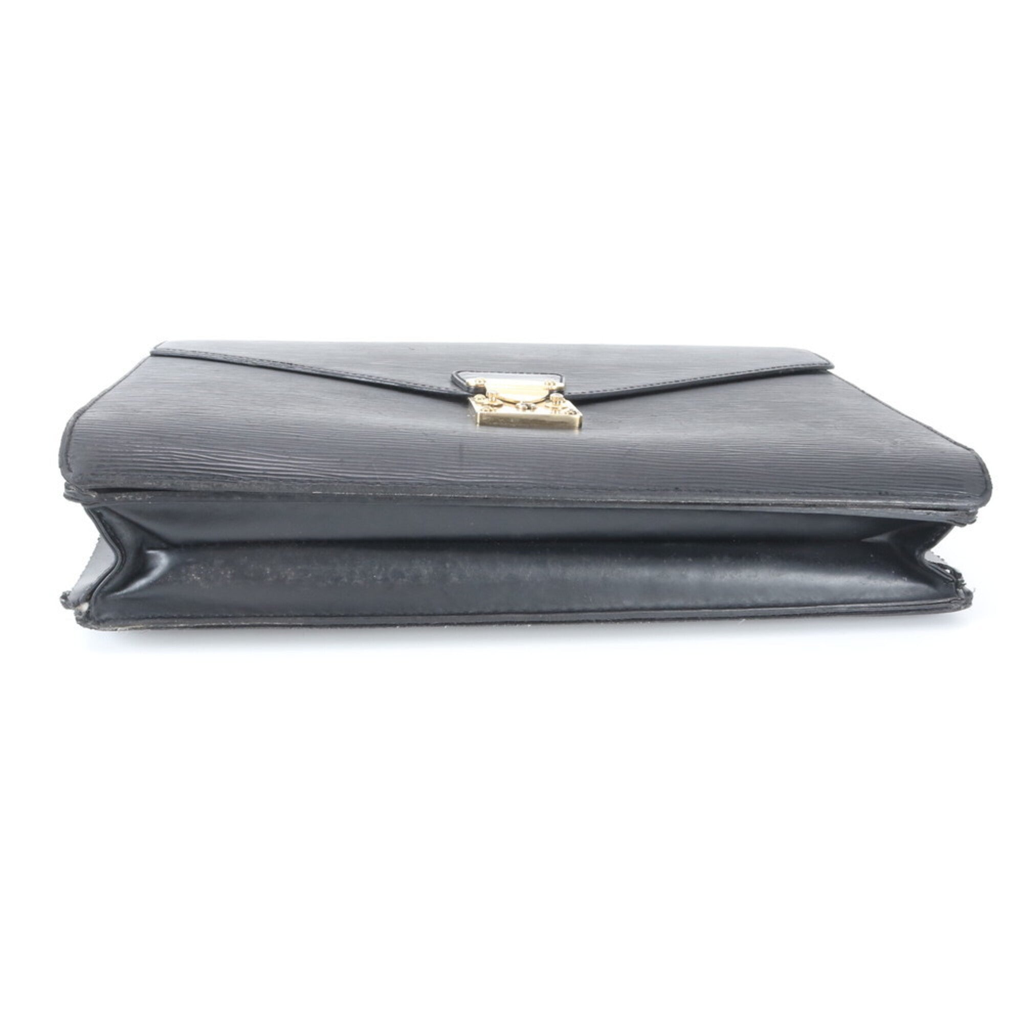 Louis Vuitton Noir Leather Briefcase Handbag (Pre-Owned)