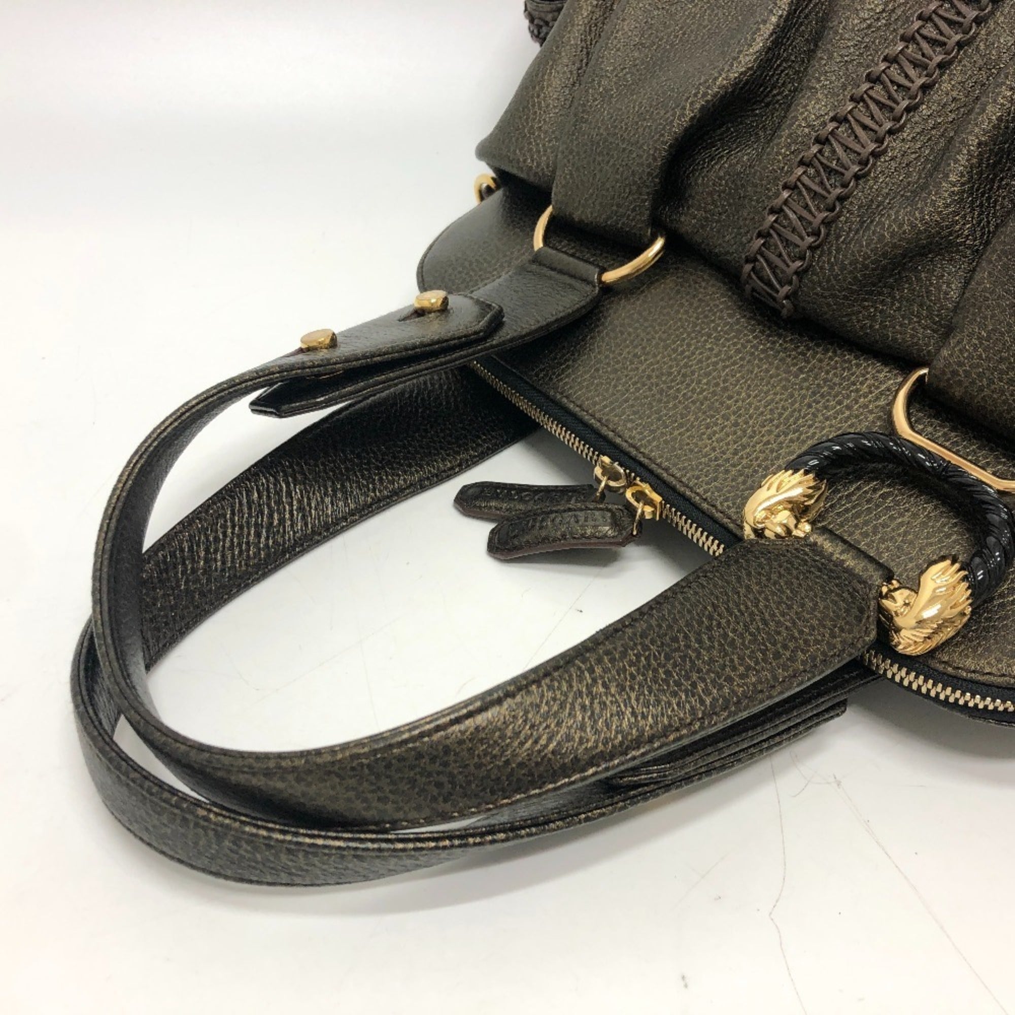 Bvlgari Bronze Leather Handbag Shoulder Bag Tote Bag (Pre-Owned)