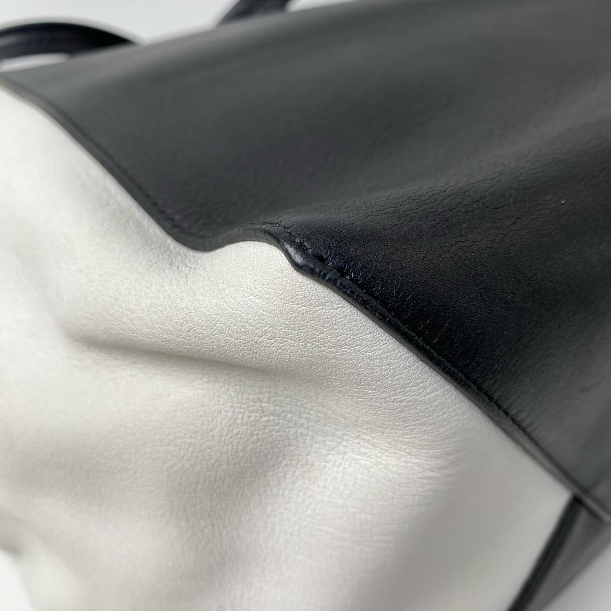 Celine Black White Leather Pouch Tote Bag (Pre-Owned)