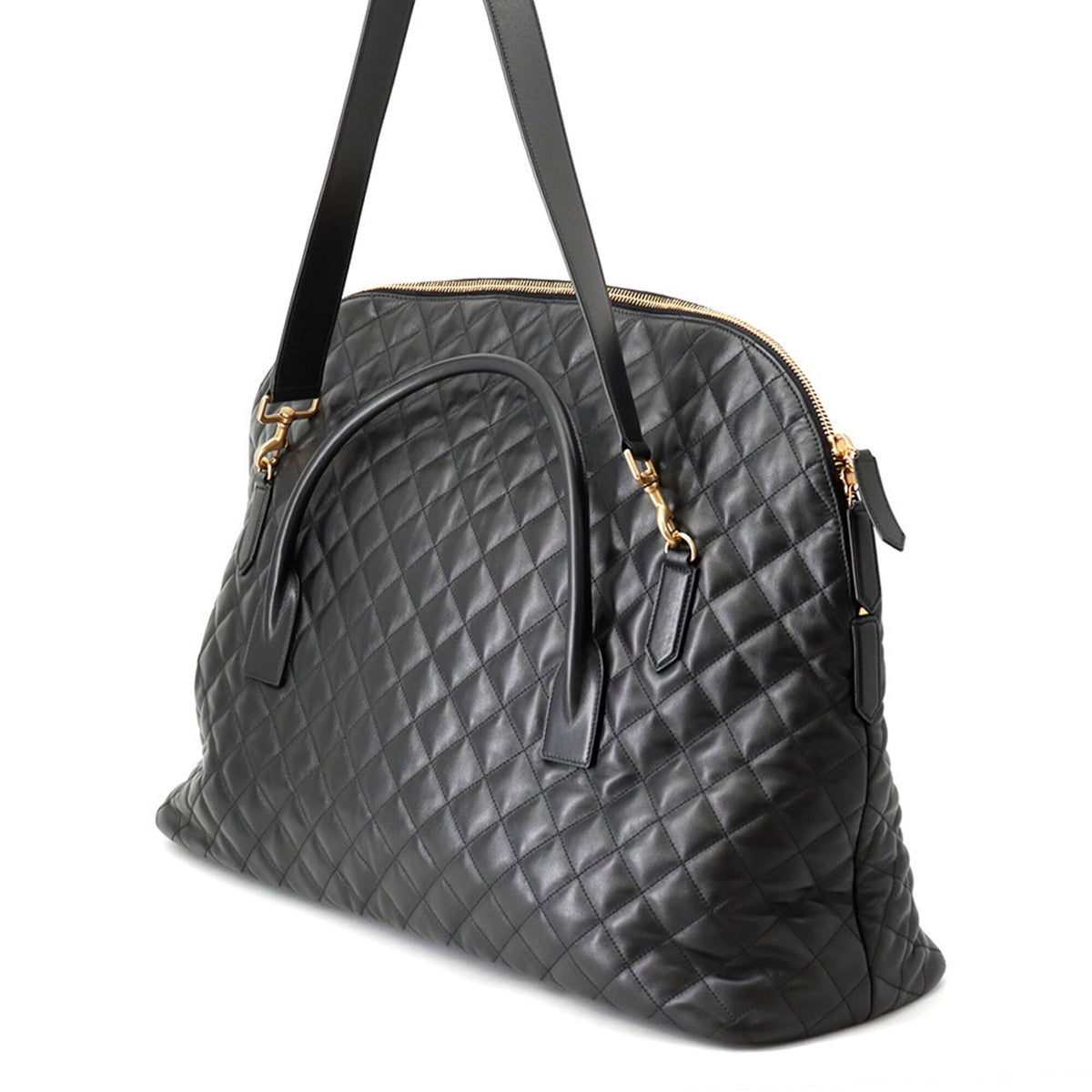 Giant Black Leather Boston Bag Handbag (Pre-Owned)