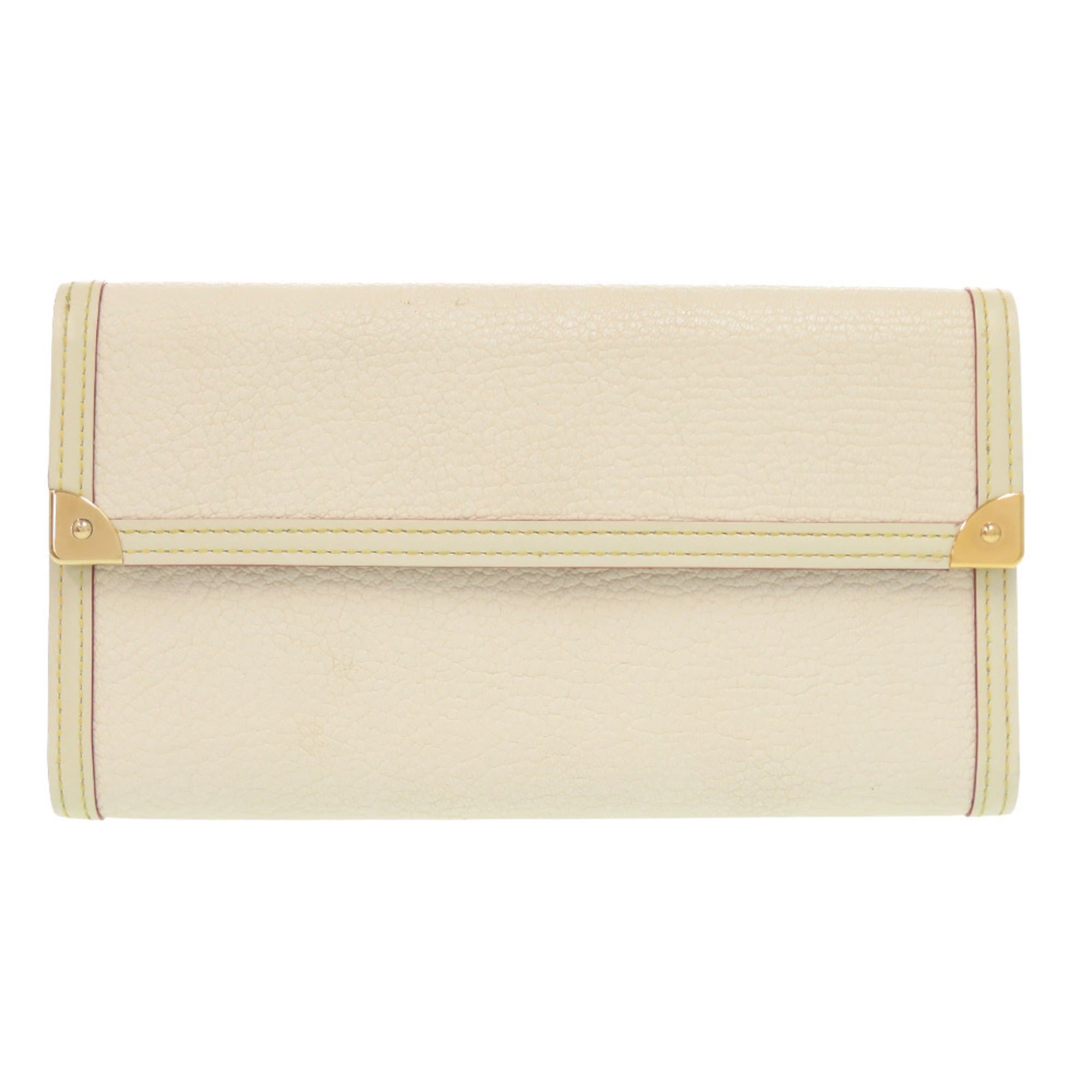 Louis Vuitton White Leather Long Wallet (Tri-Fold) (Pre-Owned)