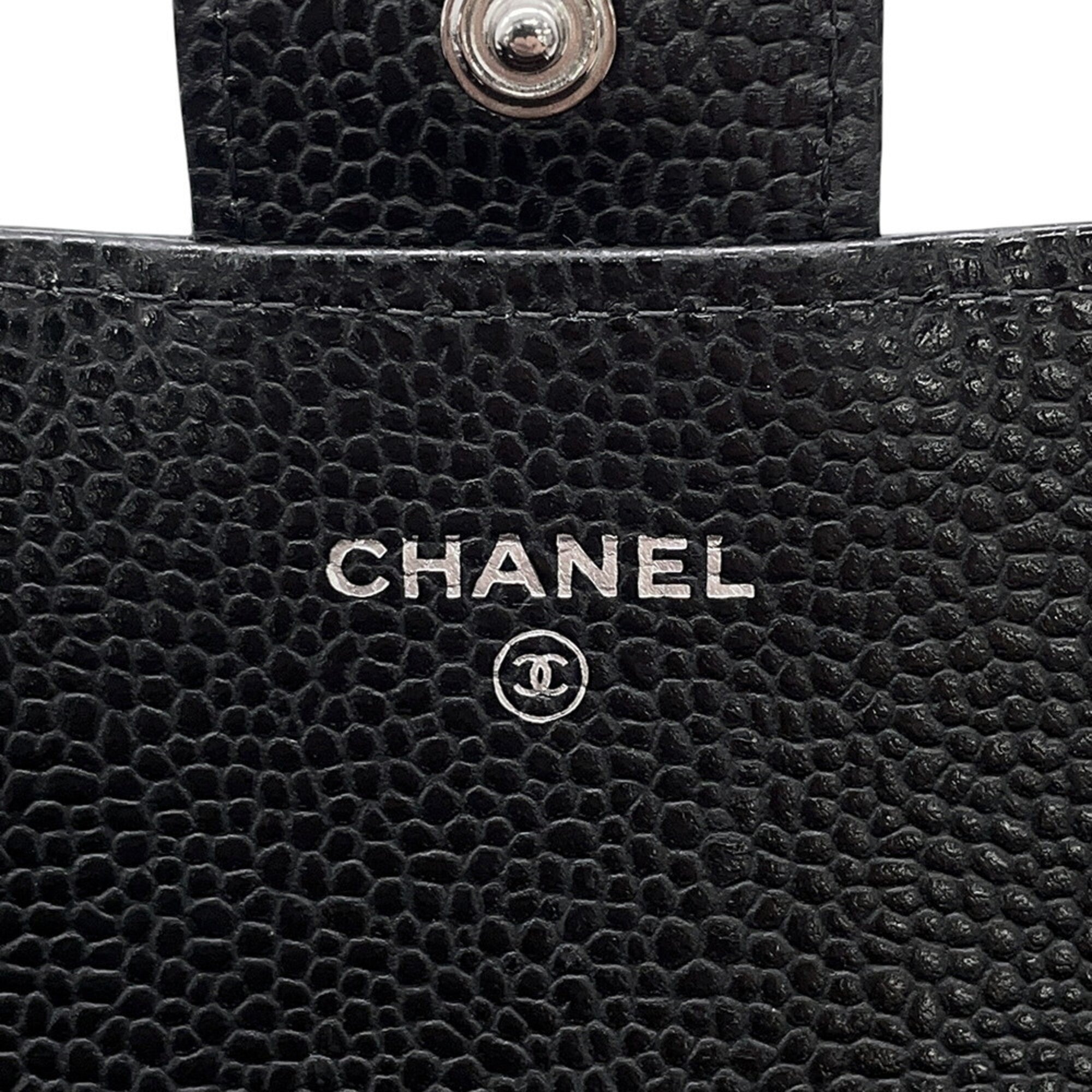 Chanel Black Grained Calfskin Long Wallet (Bi-Fold) (Pre-Owned)