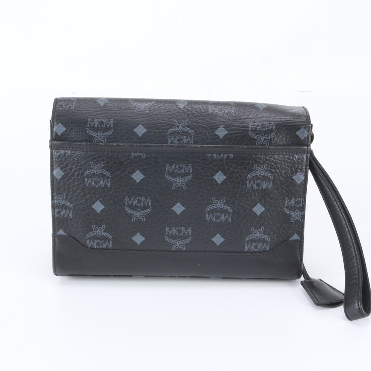 Mcm Black Leather Coated Canvas Clutch Bag Pouch (Pre-Owned)
