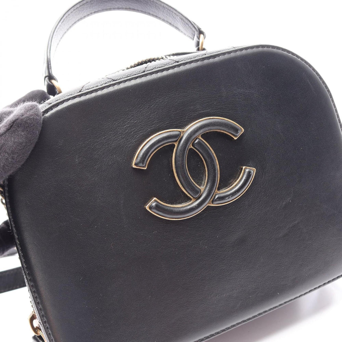 Chanel Black Leather Handbag Shoulder Bag Vanity Bag (Pre-Owned)
