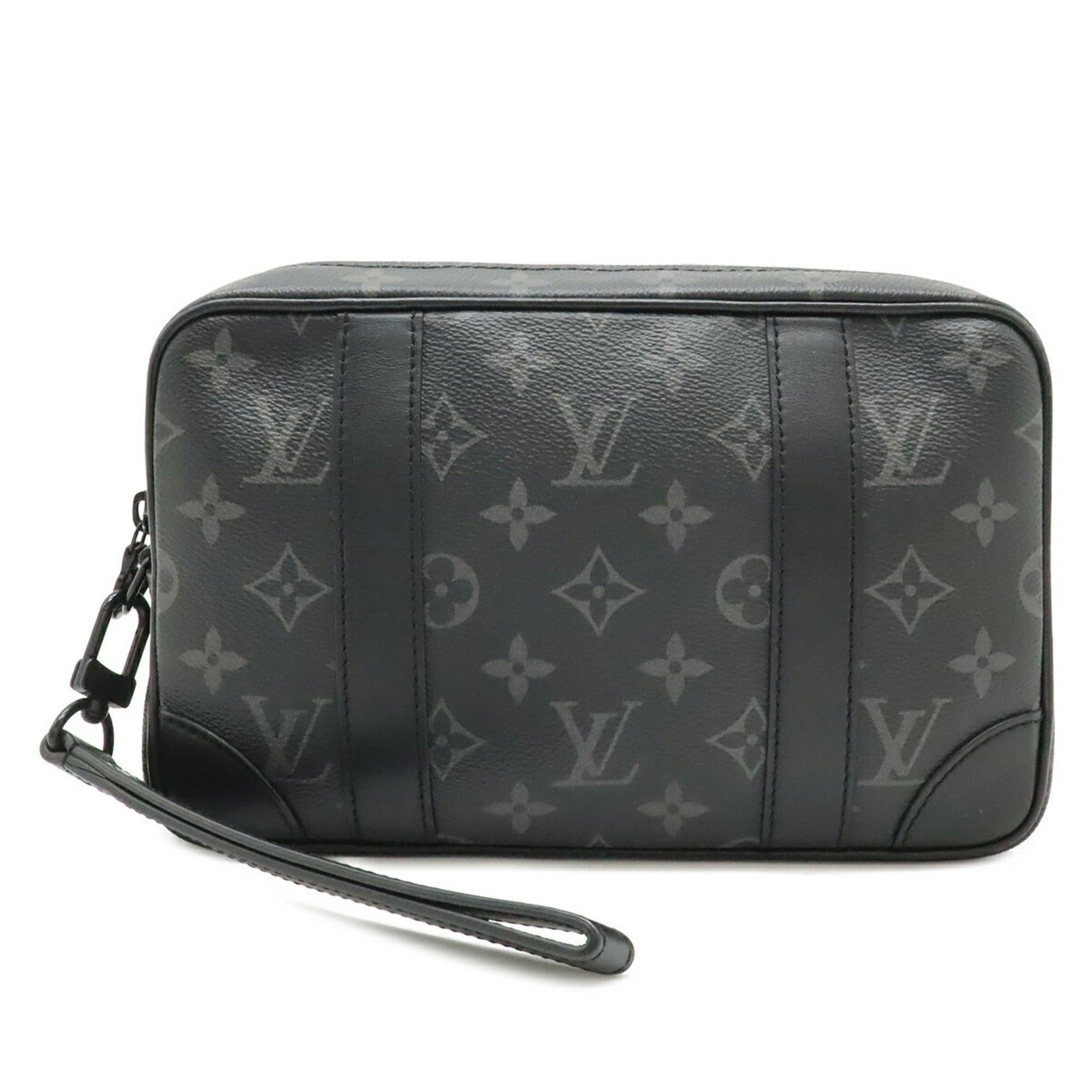Louis Vuitton Black Gray Monogram Eclipse Leather Clutch Bag Handbag Pouch (Pre-Owned)