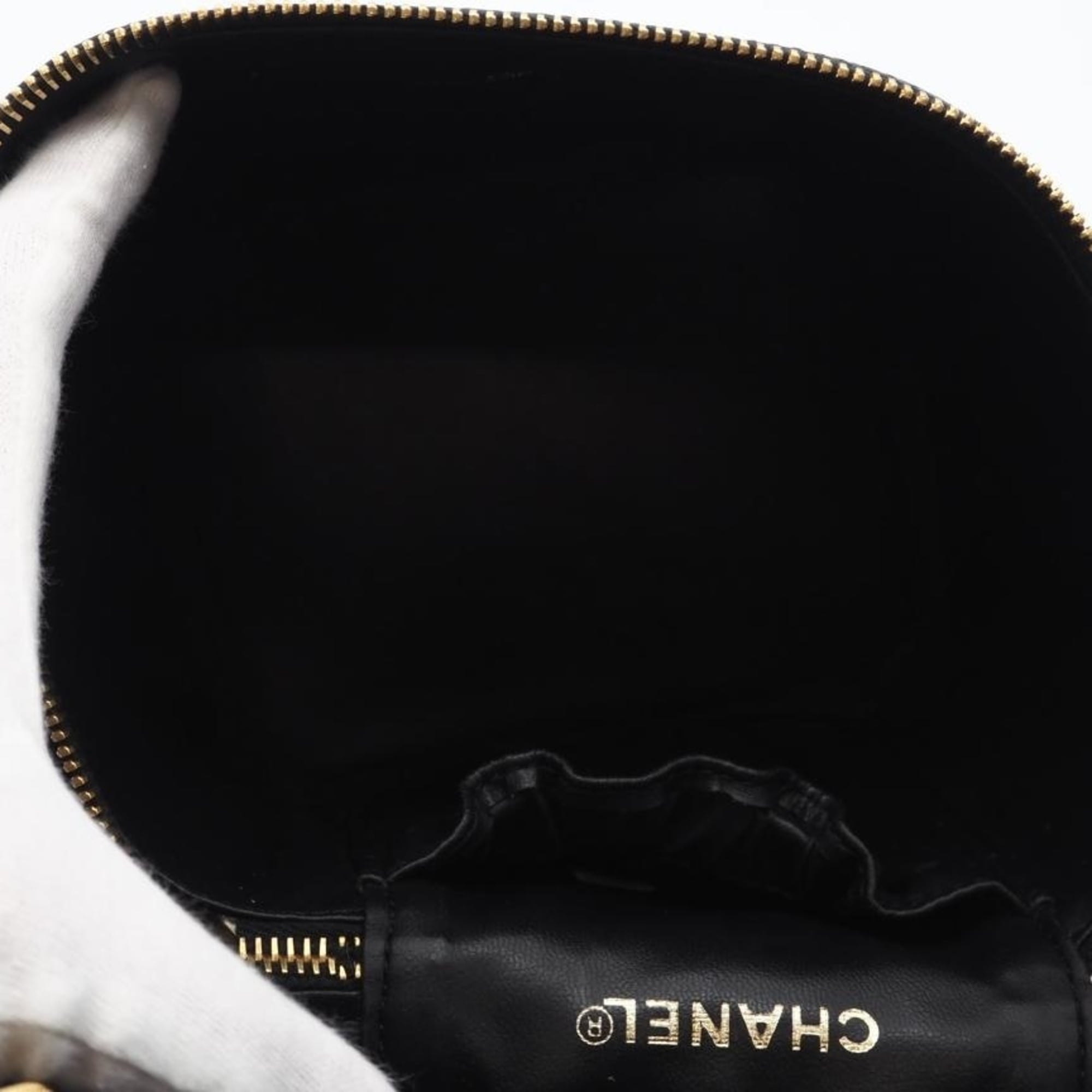 Chanel Black Leather Handbag Vanity Bag (Pre-Owned)