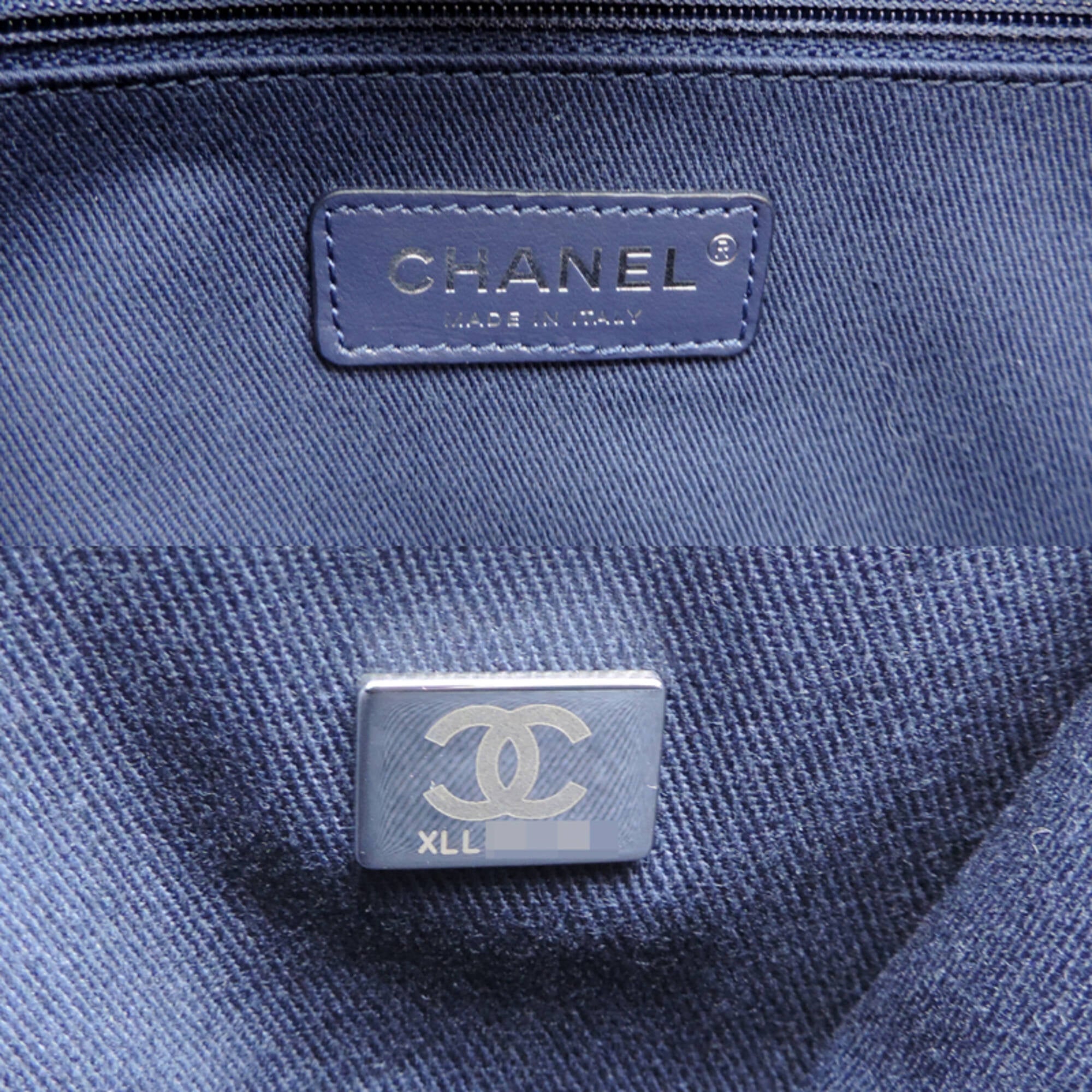 Chanel Navy Canvas Leather Pouch Shoulder Bag (Pre-Owned)