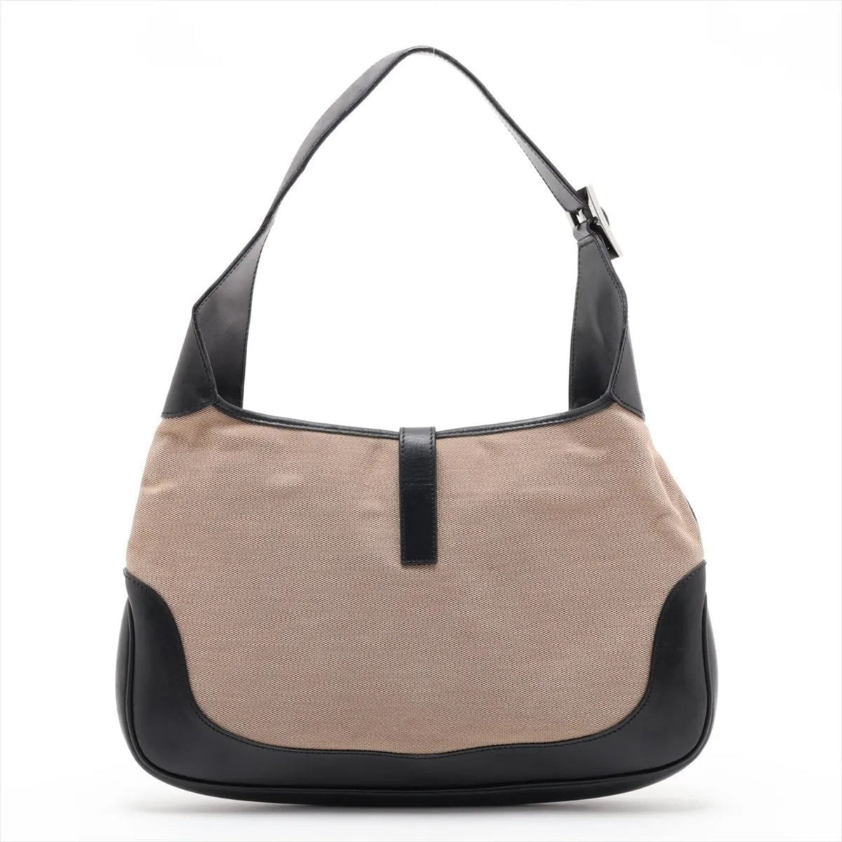 Gucci Beige Black Leather Canvas Handbag Shoulder Bag Tote Bag (Pre-Owned)