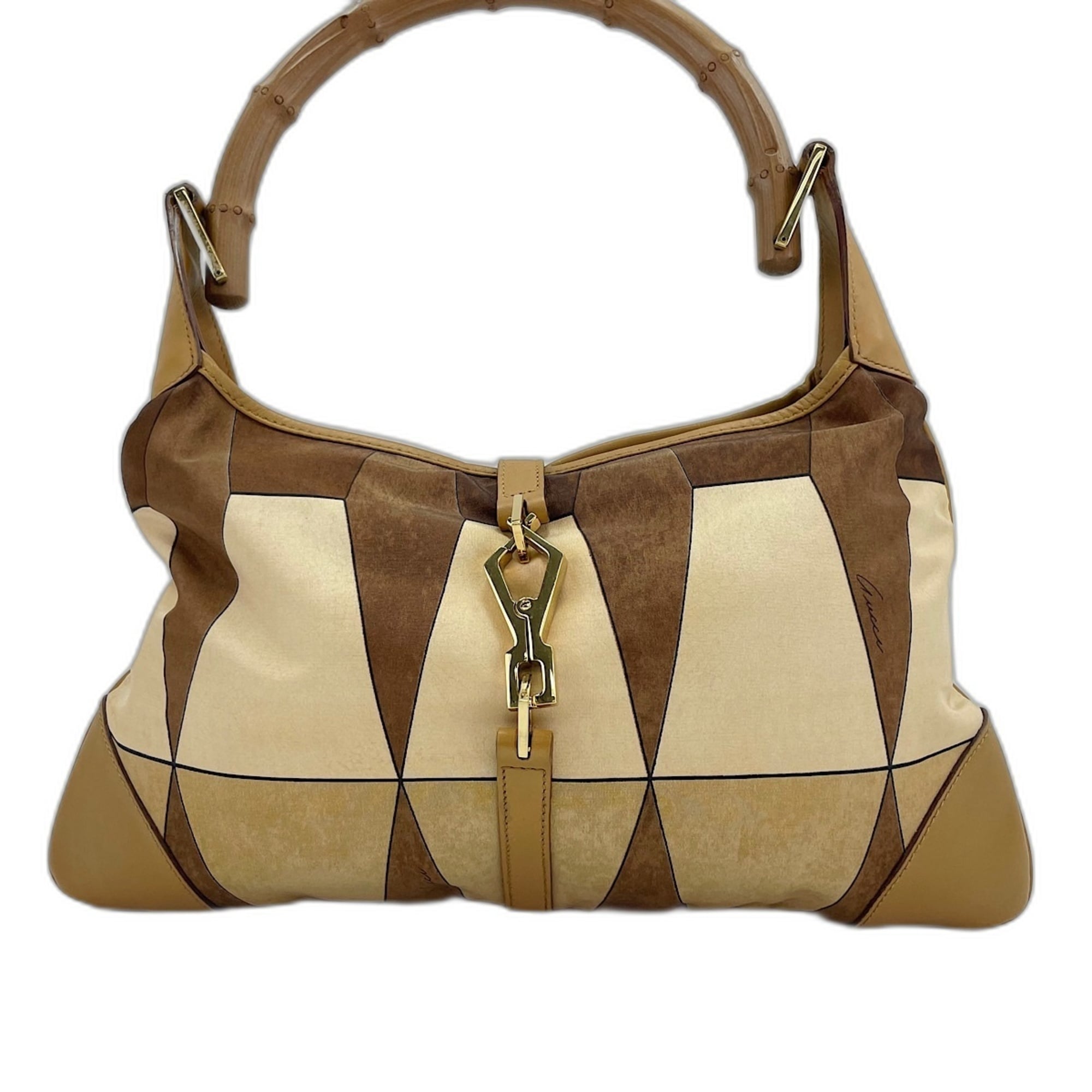 Gucci Beige Bamboo Nylon Shoulder Bag (Pre-Owned)