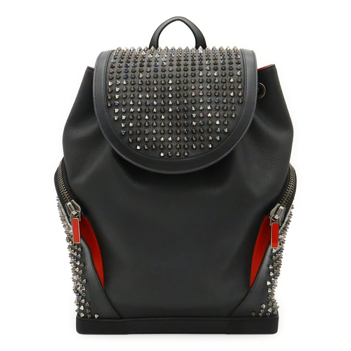 Christian Louboutin Black Red Color Leather Rubber Backpack (Pre-Owned)