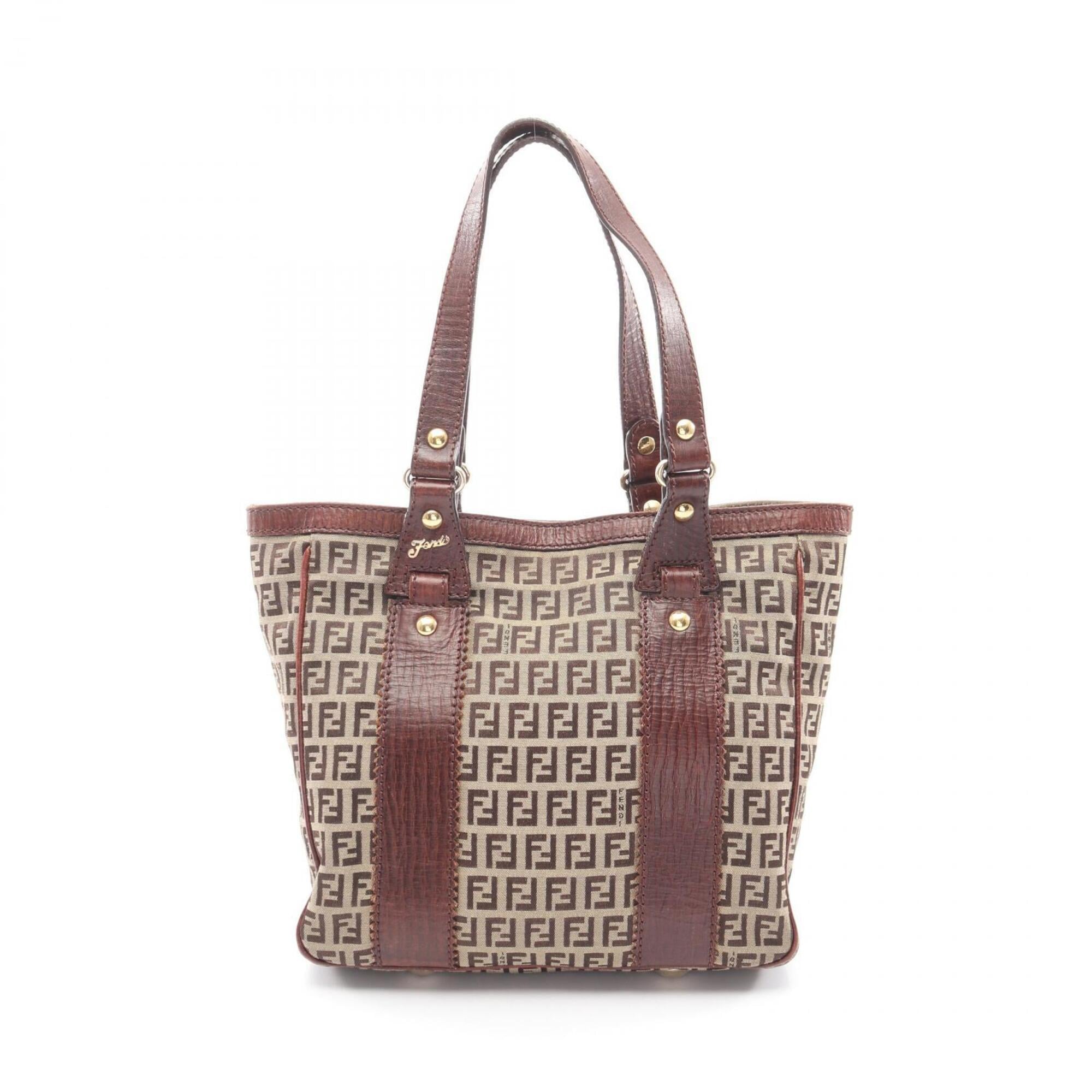 Fendi Beige Brown Canvas Leather Handbag Tote Bag (Pre-Owned)