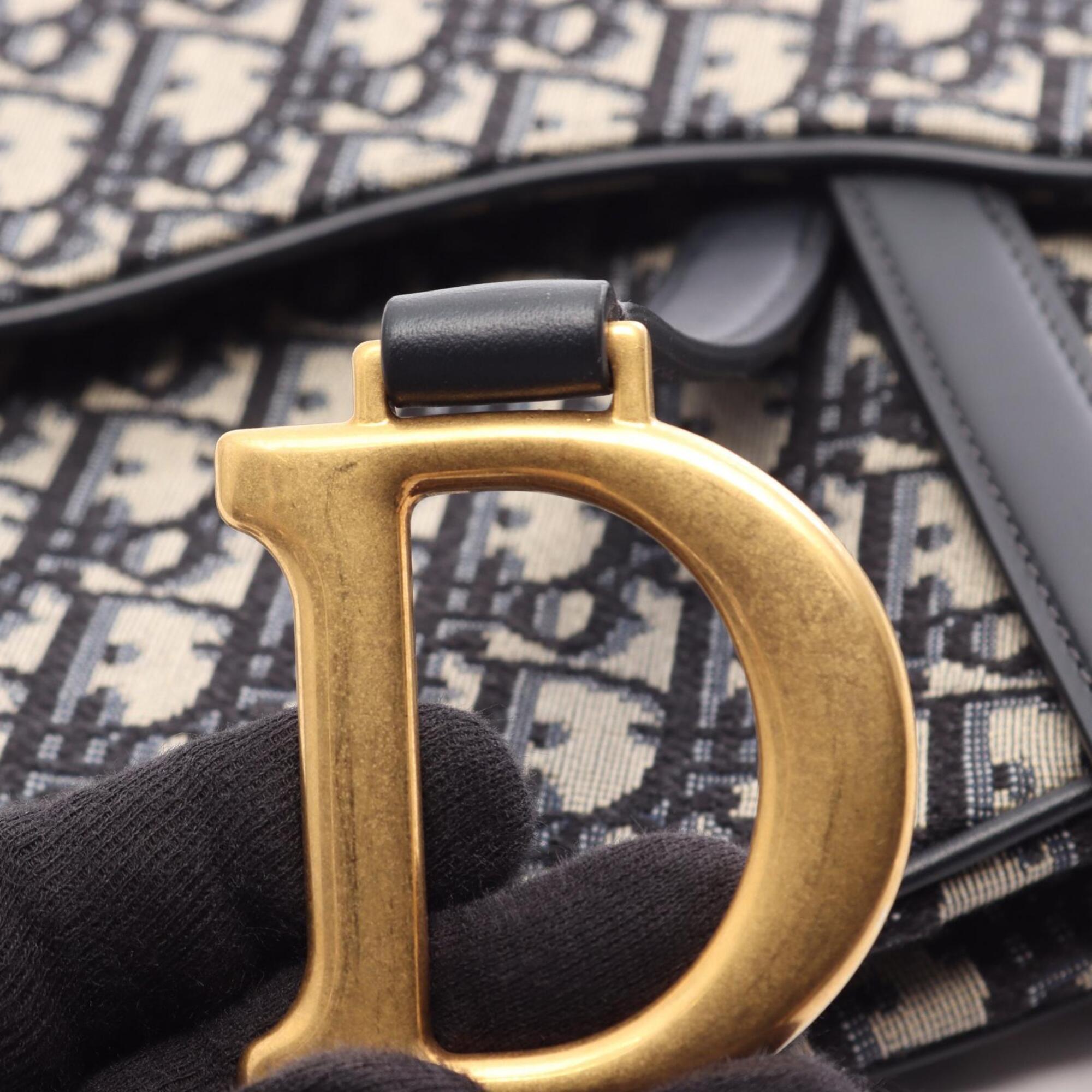 Christian Dior Beige Black Navy Canvas Leather Handbag (Pre-Owned)