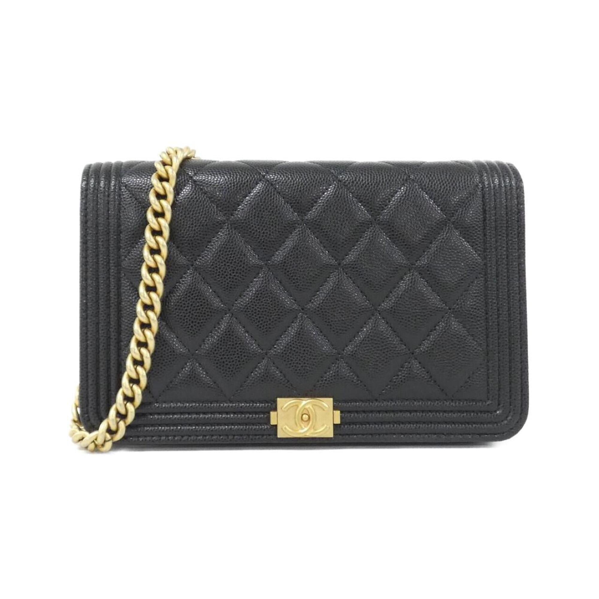 Chanel Black Grained Calfskin Chain/Shoulder Wallet (Pre-Owned)