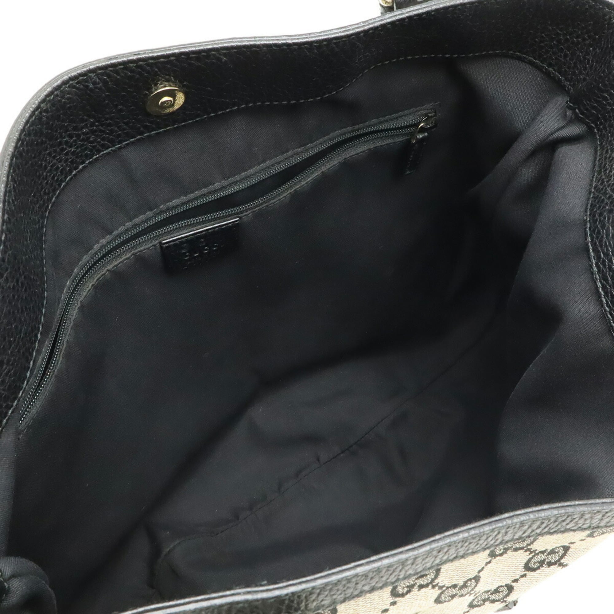 Gucci Beige Black Gg Canvas Leather Shoulder Bag Tote Bag (Pre-Owned)